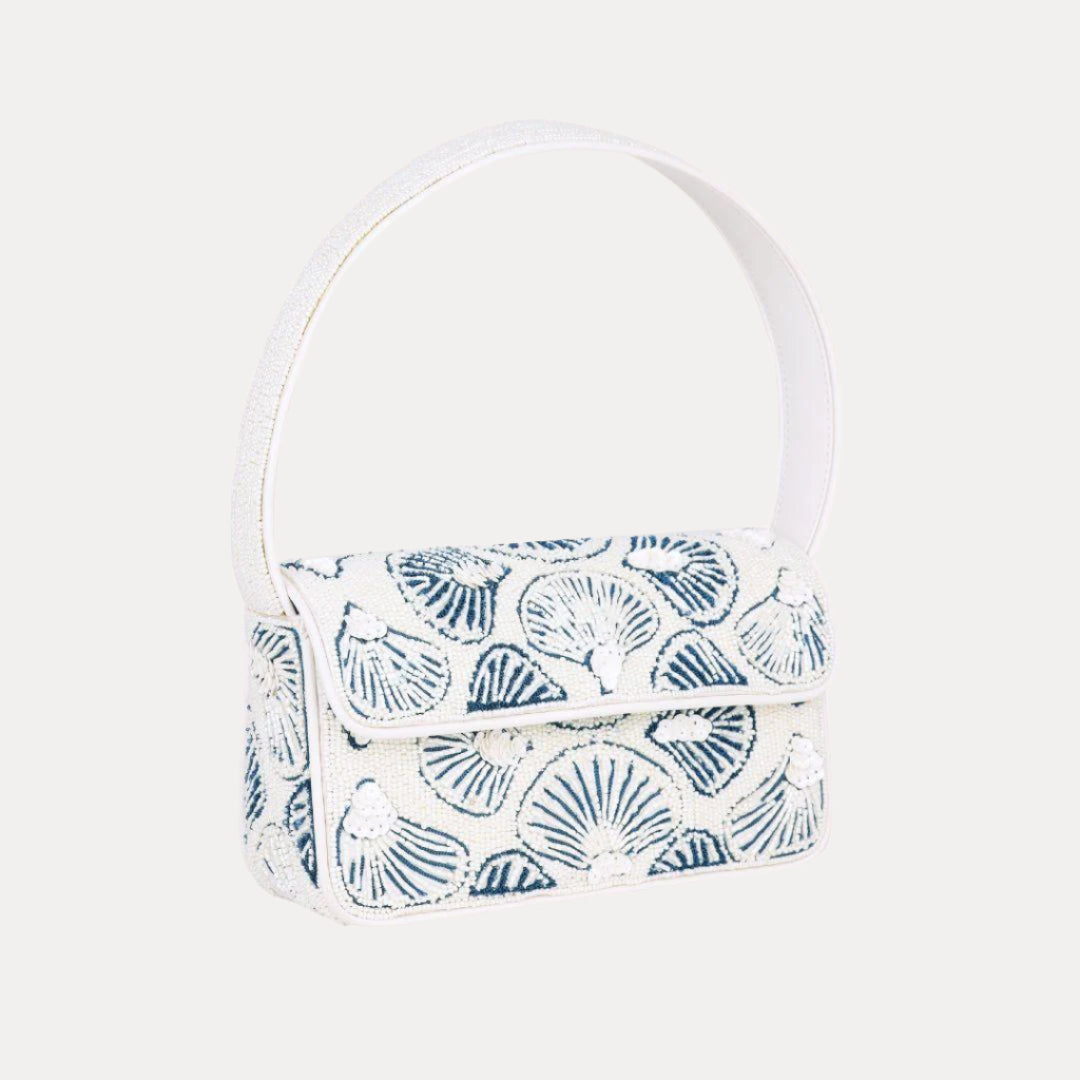 Beaded Shell Shoulder Bag with Snap Closure