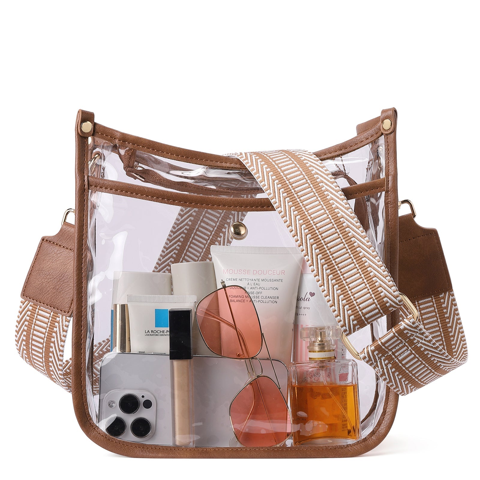 Clear Crossbody Purse with Patterned Strap