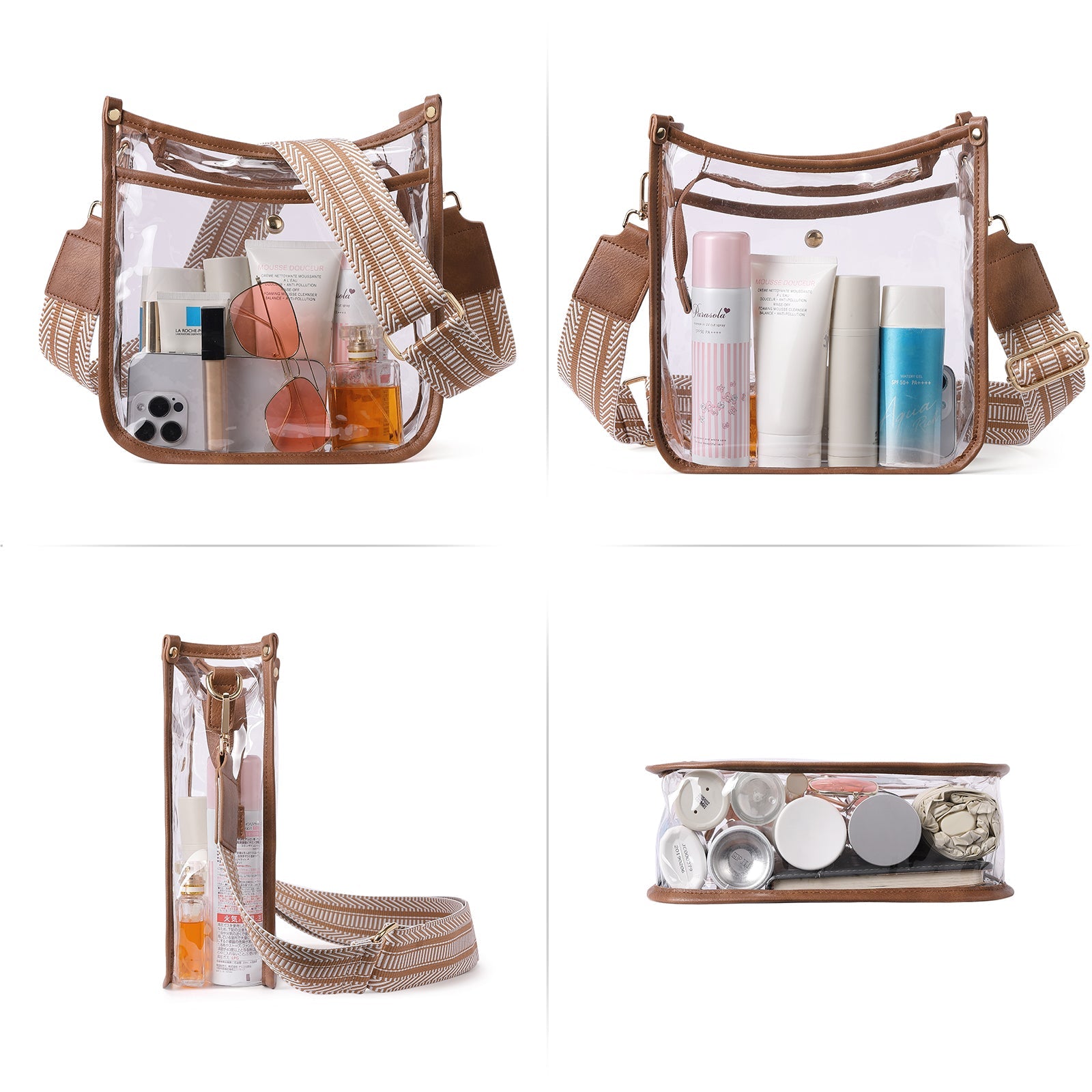Clear Crossbody Purse with Patterned Strap