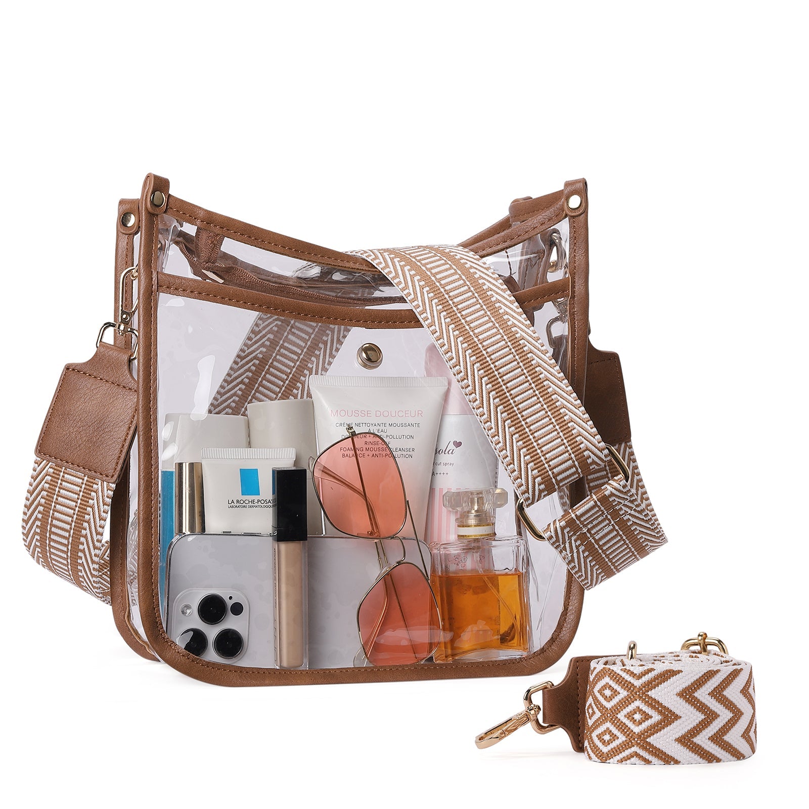 Clear Crossbody Purse with Patterned Strap