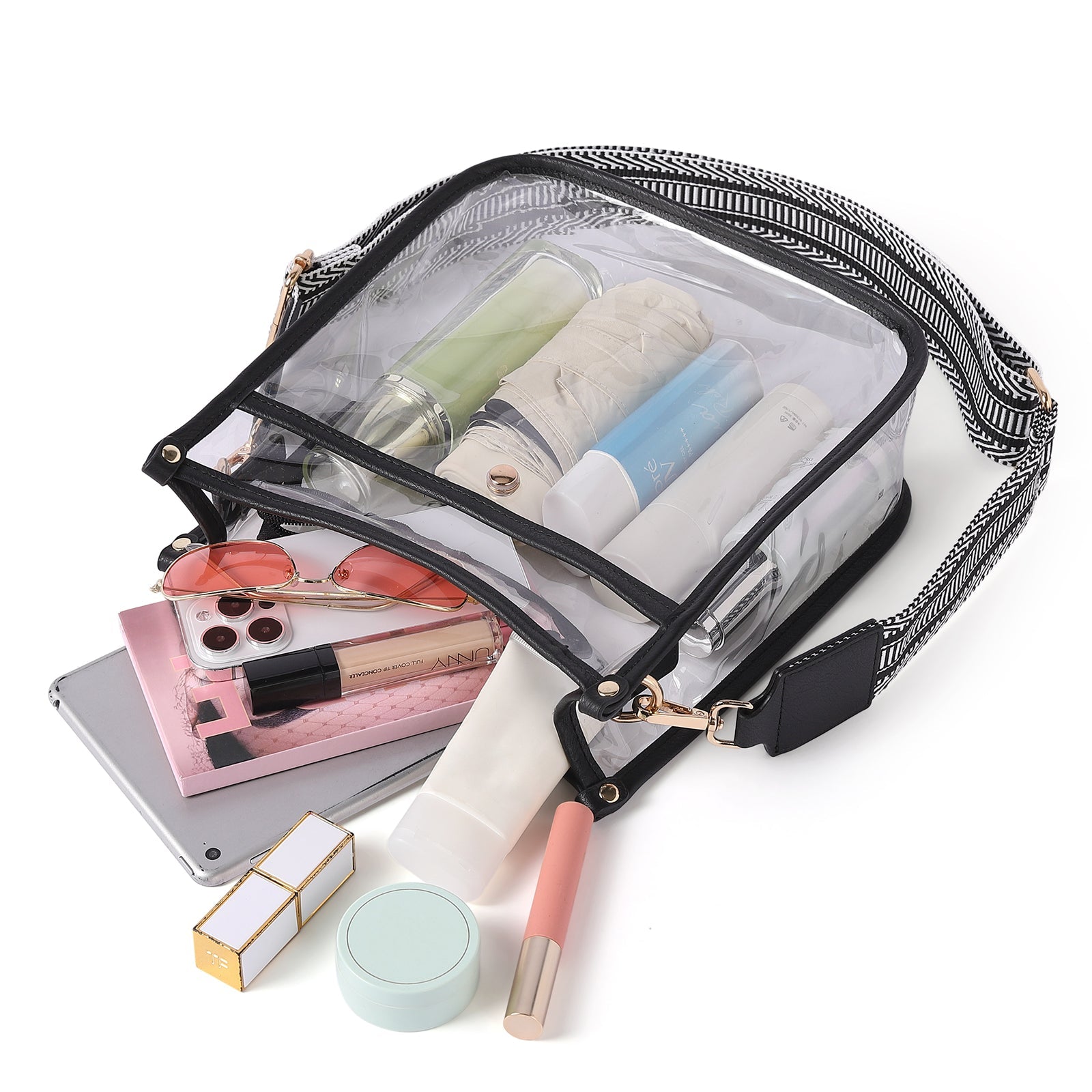Clear Crossbody Purse with Patterned Strap