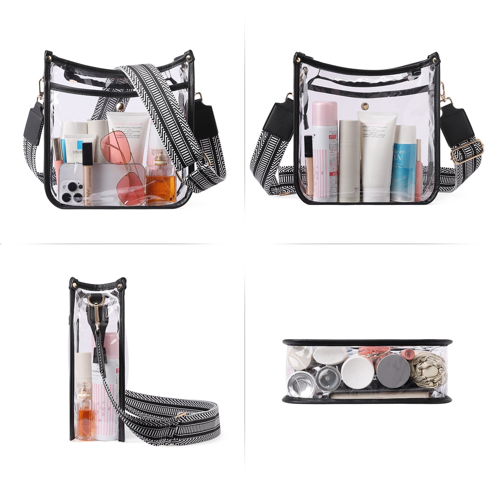 Clear Crossbody Purse with Patterned Strap