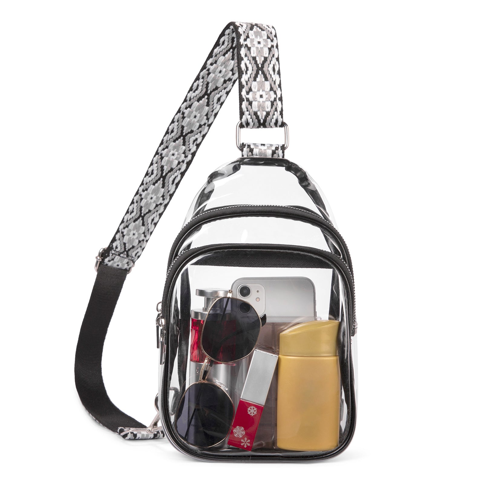 Clear TPU Crossbody Bag with Patterned Strap
