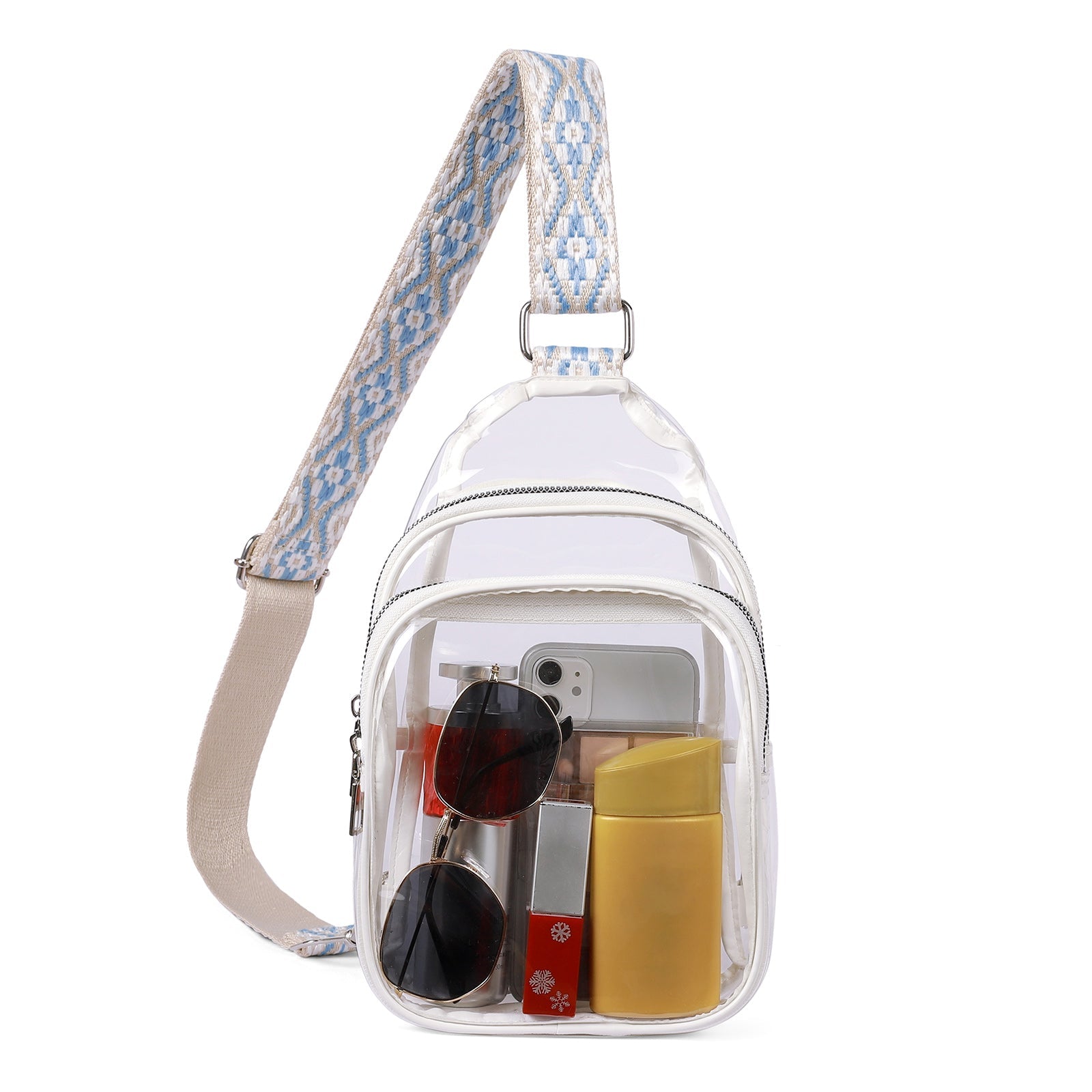 Clear TPU Crossbody Bag with Patterned Strap