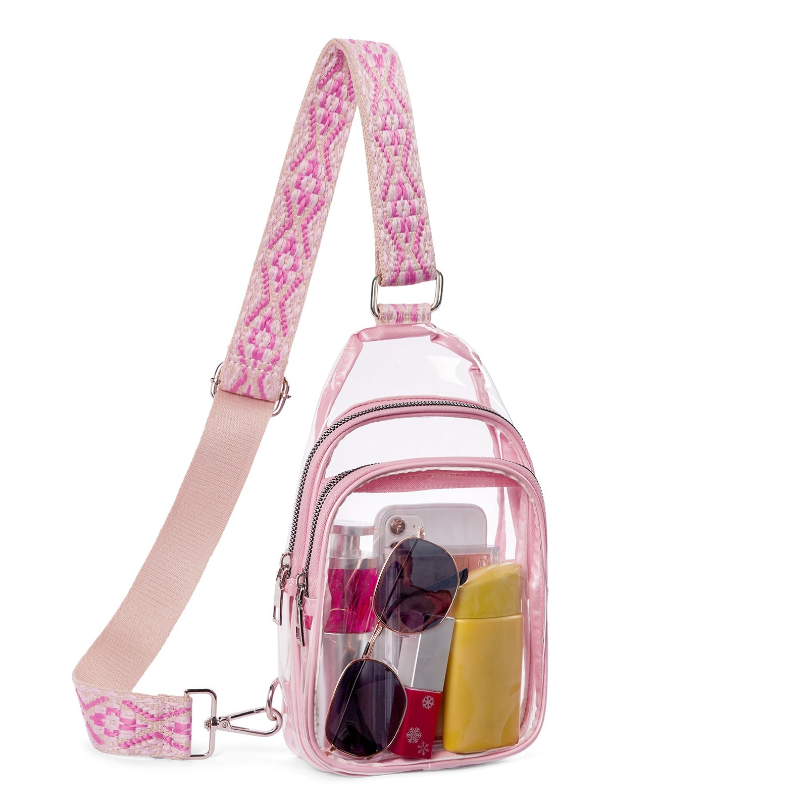Clear TPU Crossbody Bag with Patterned Strap