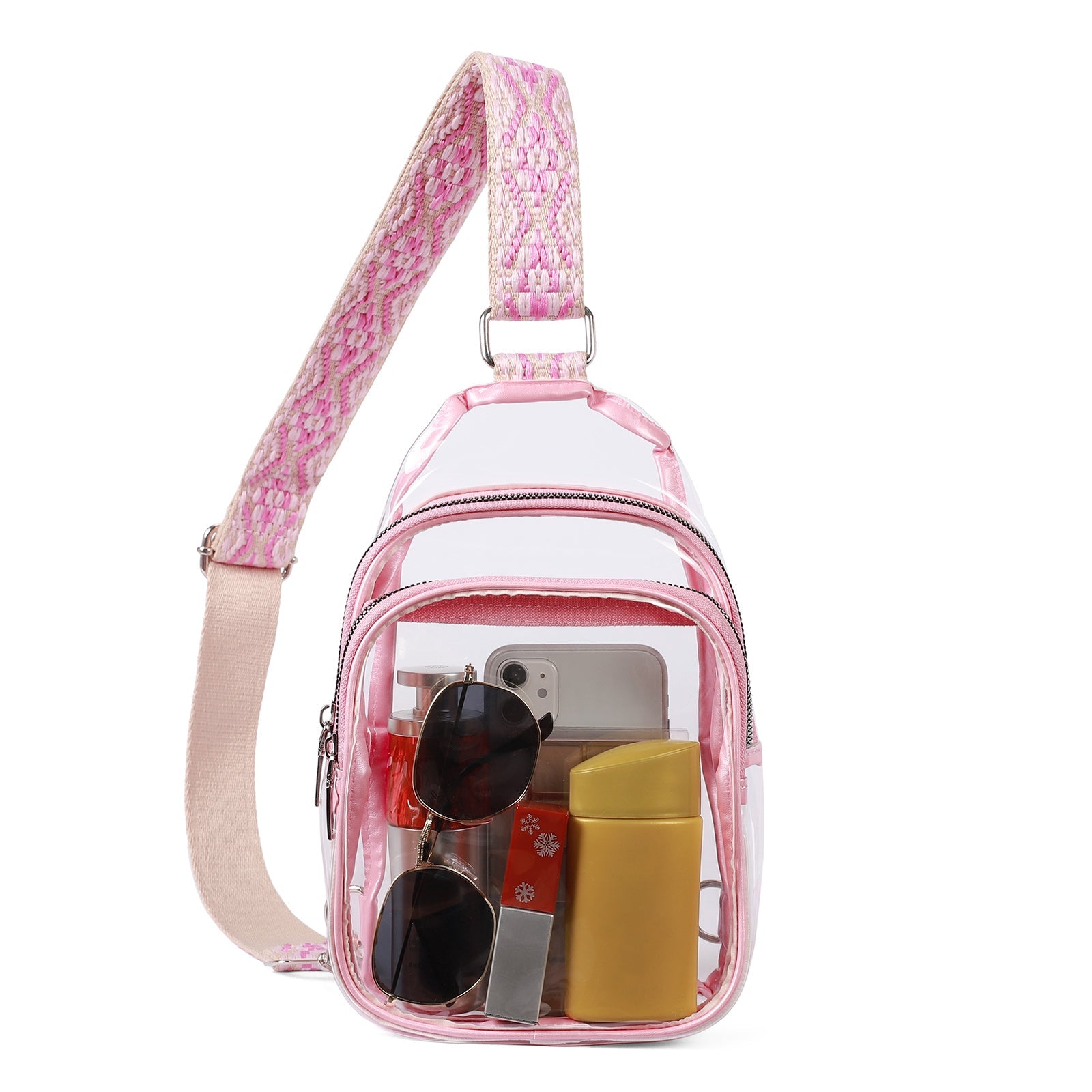Clear TPU Crossbody Bag with Patterned Strap