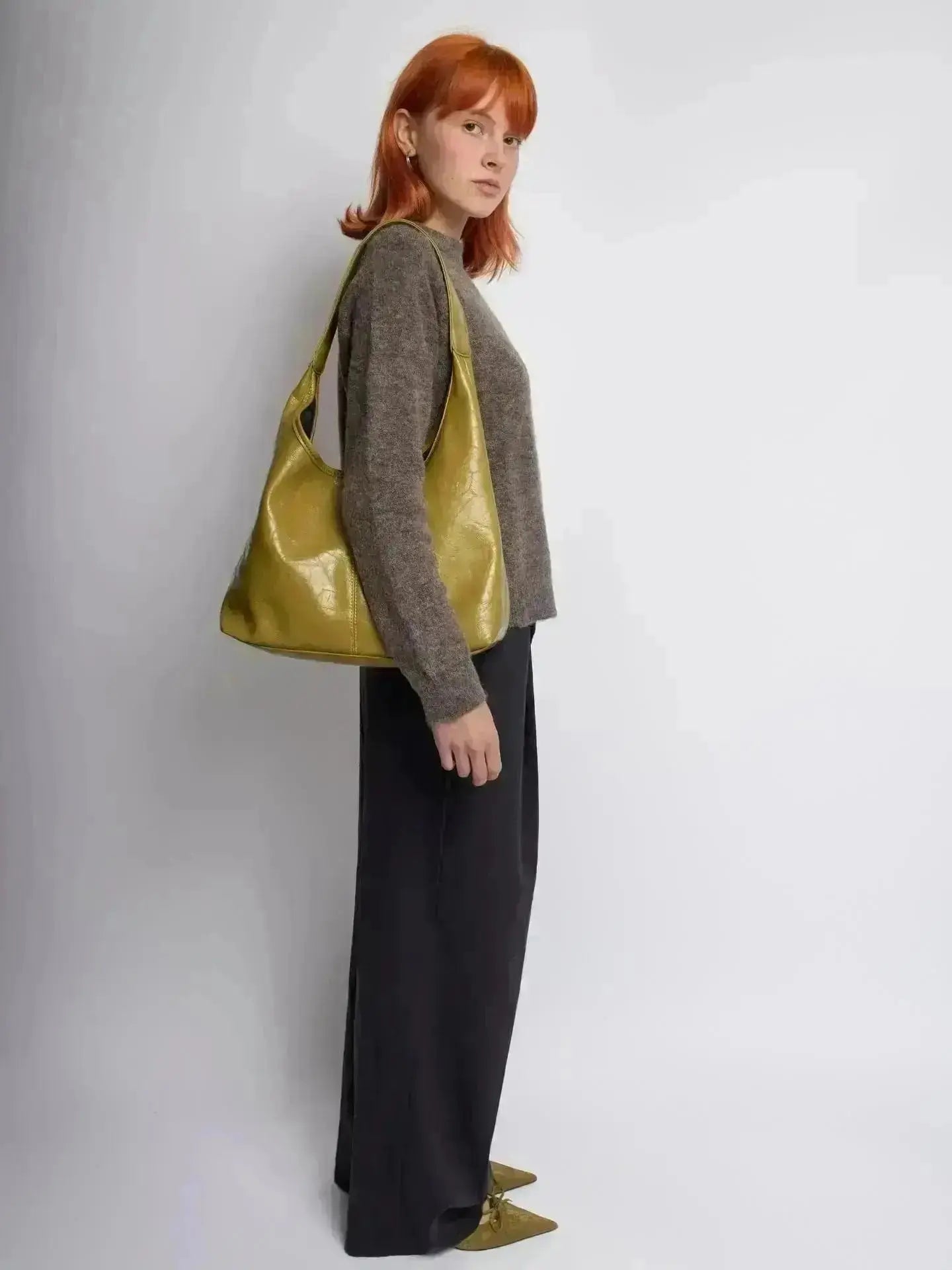 Distressed Leather Hobo Tote with Mini Pouch