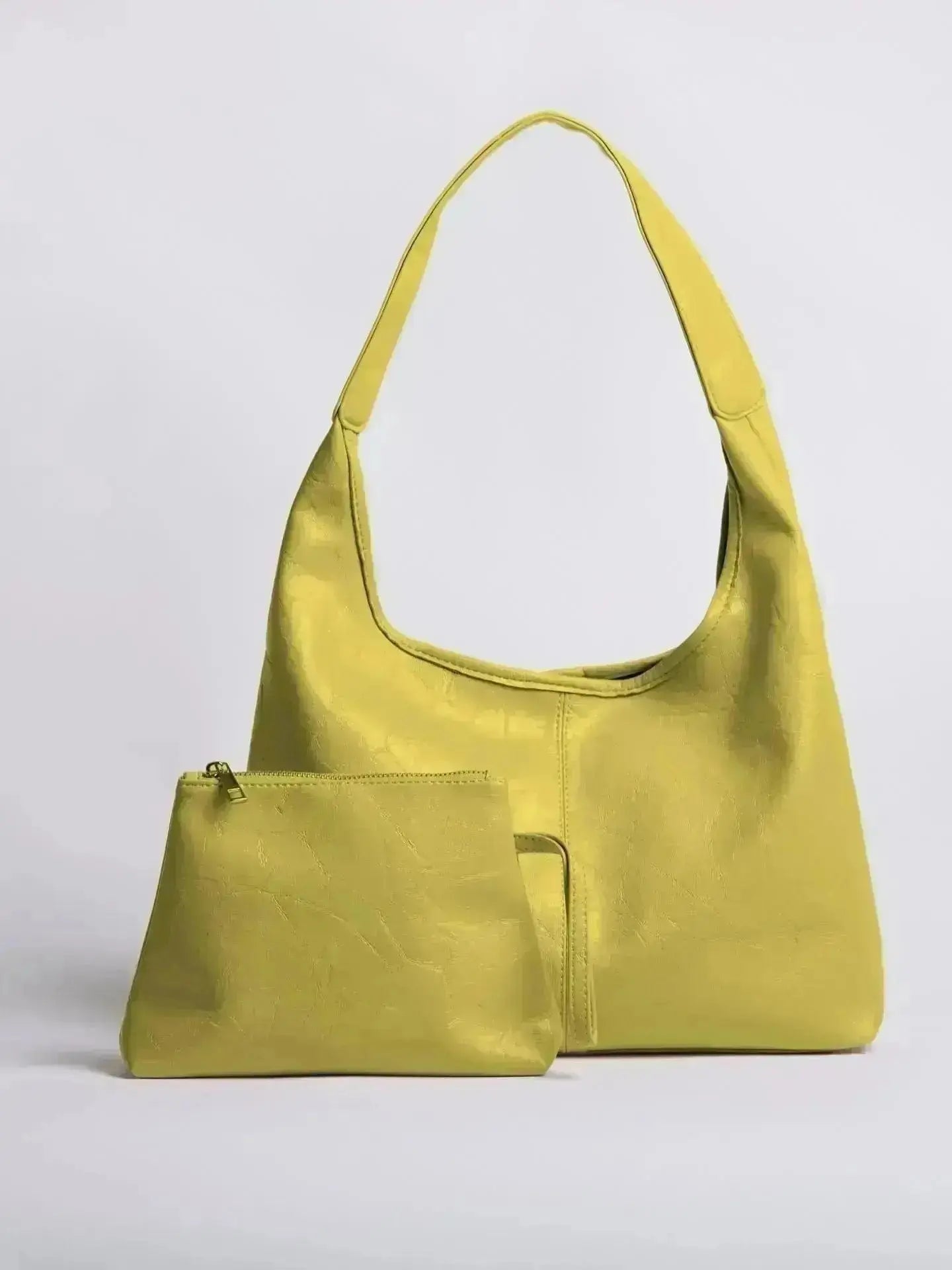 Distressed Leather Hobo Tote with Mini Pouch