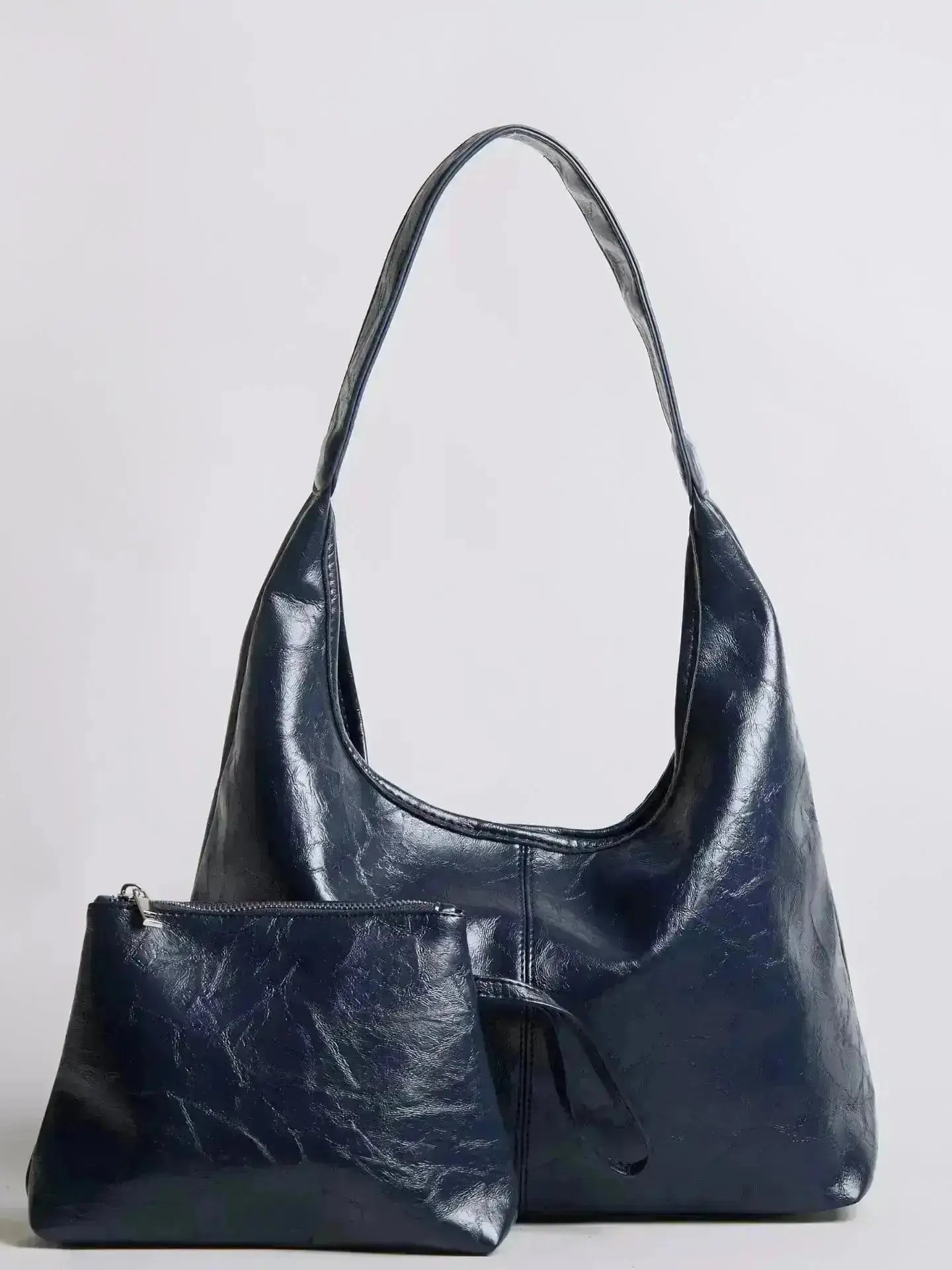 Distressed Leather Hobo Tote with Mini Pouch