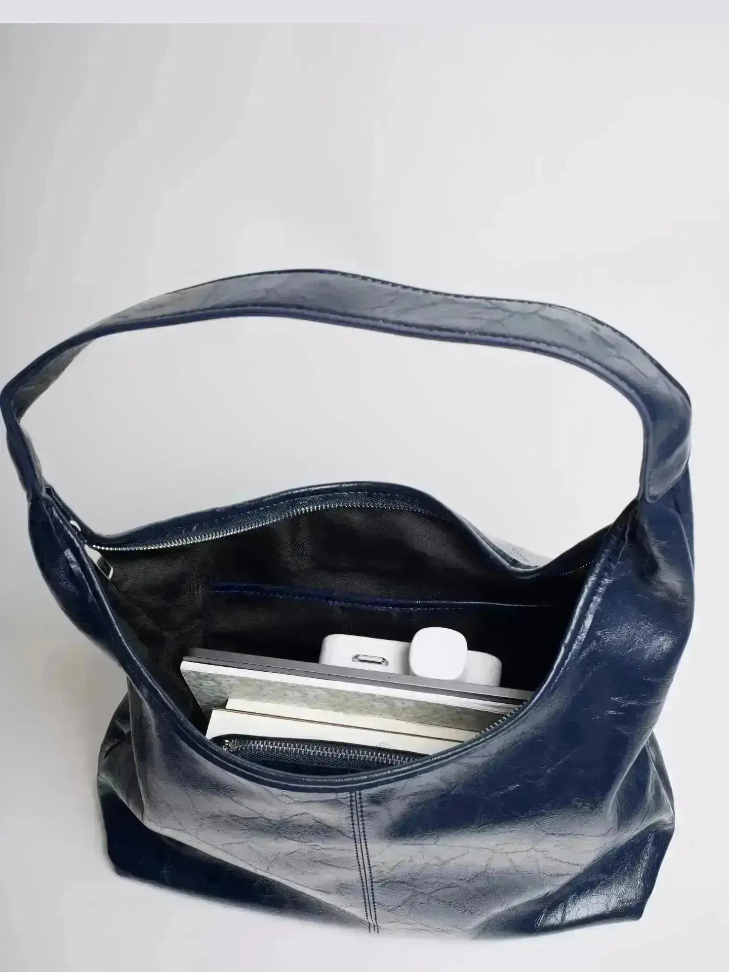 Distressed Leather Hobo Tote with Mini Pouch