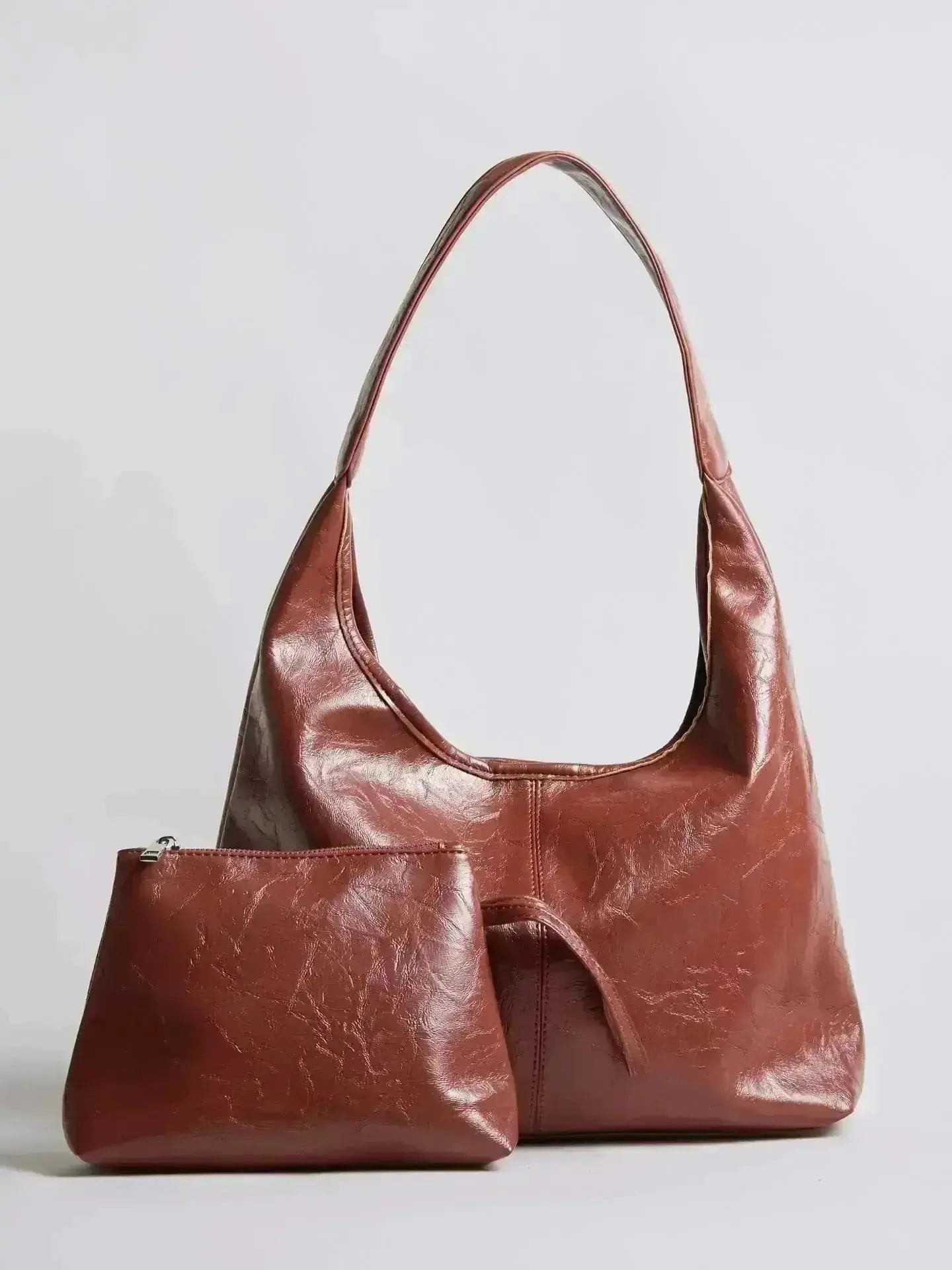 Distressed Leather Hobo Tote with Mini Pouch