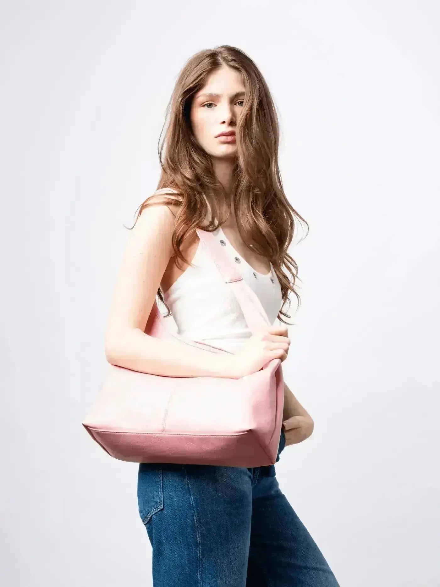 Distressed Leather Hobo Tote with Mini Pouch