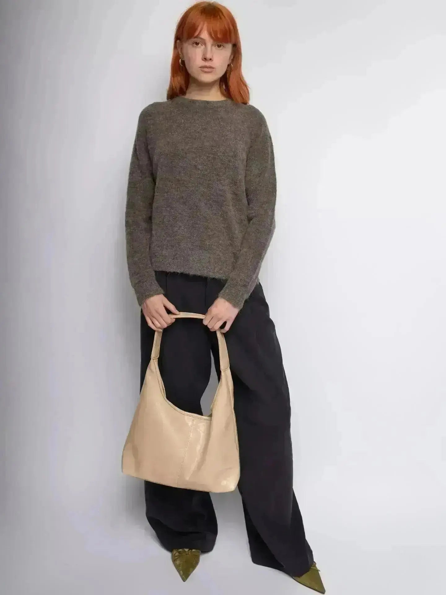 Distressed Leather Hobo Tote with Mini Pouch