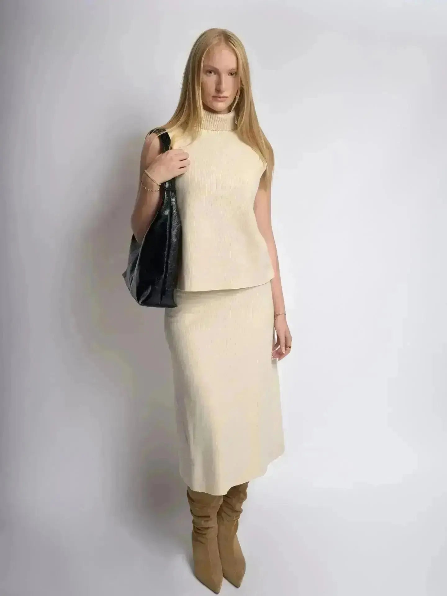 Distressed Leather Hobo Tote with Mini Pouch