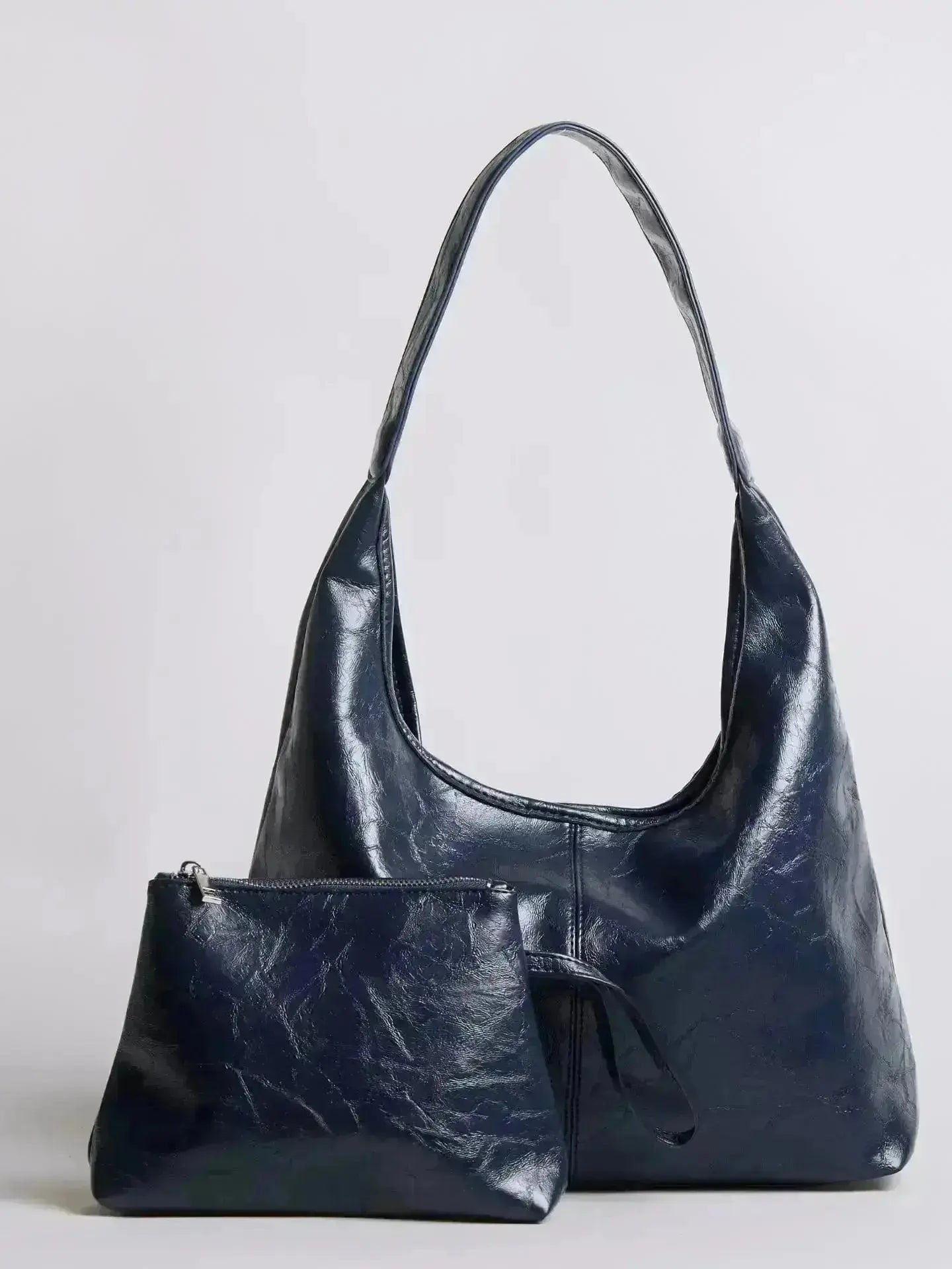 Distressed Leather Hobo Tote with Mini Pouch