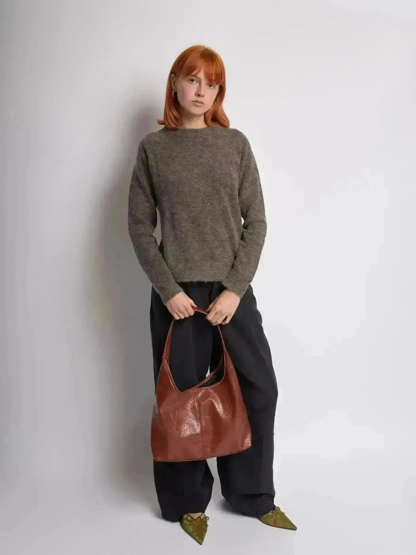 Distressed Leather Hobo Tote with Mini Pouch