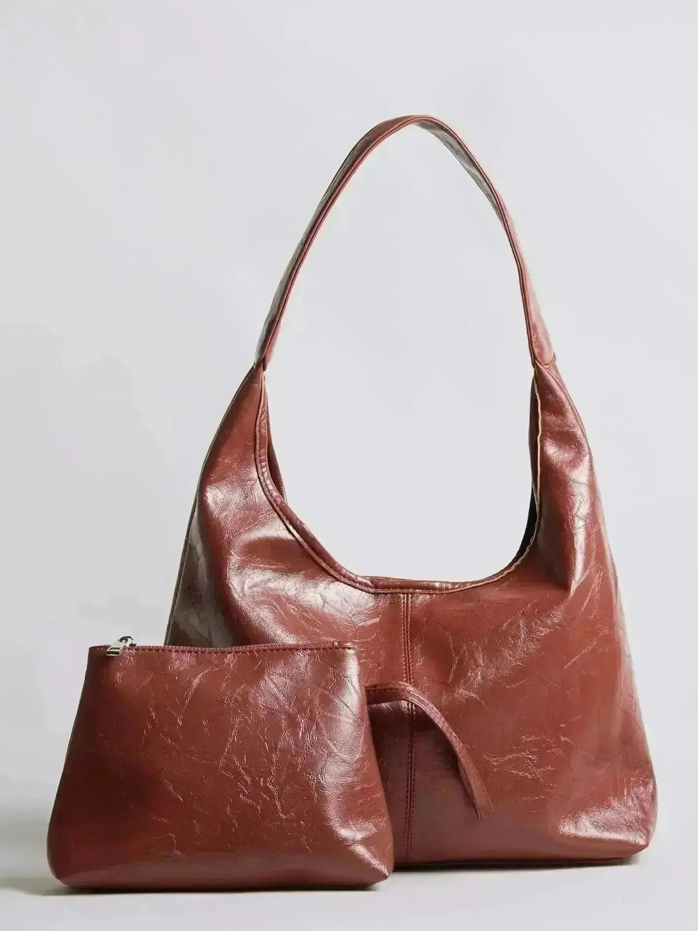 Distressed Leather Hobo Tote with Mini Pouch
