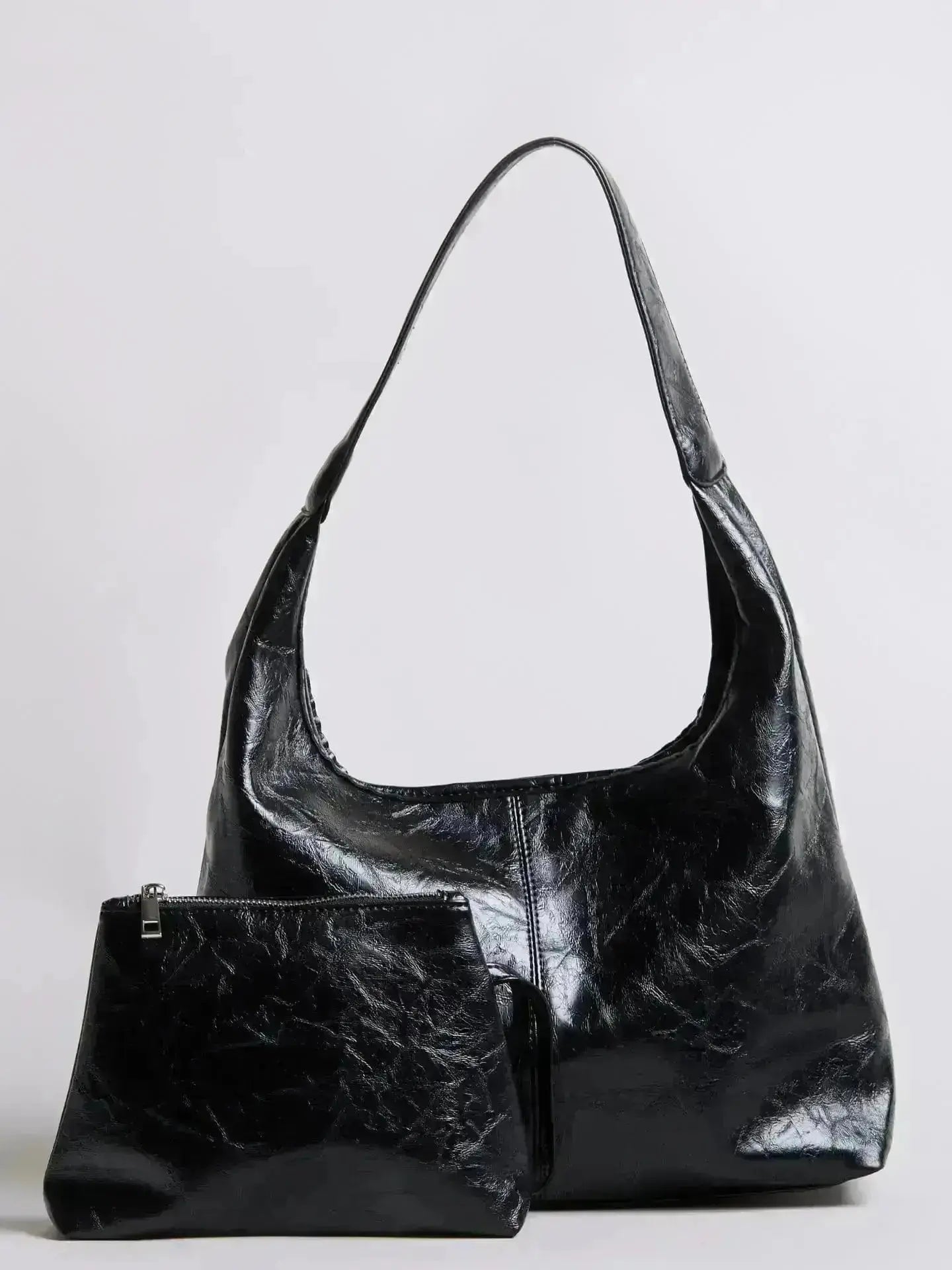 Distressed Leather Hobo Tote with Mini Pouch