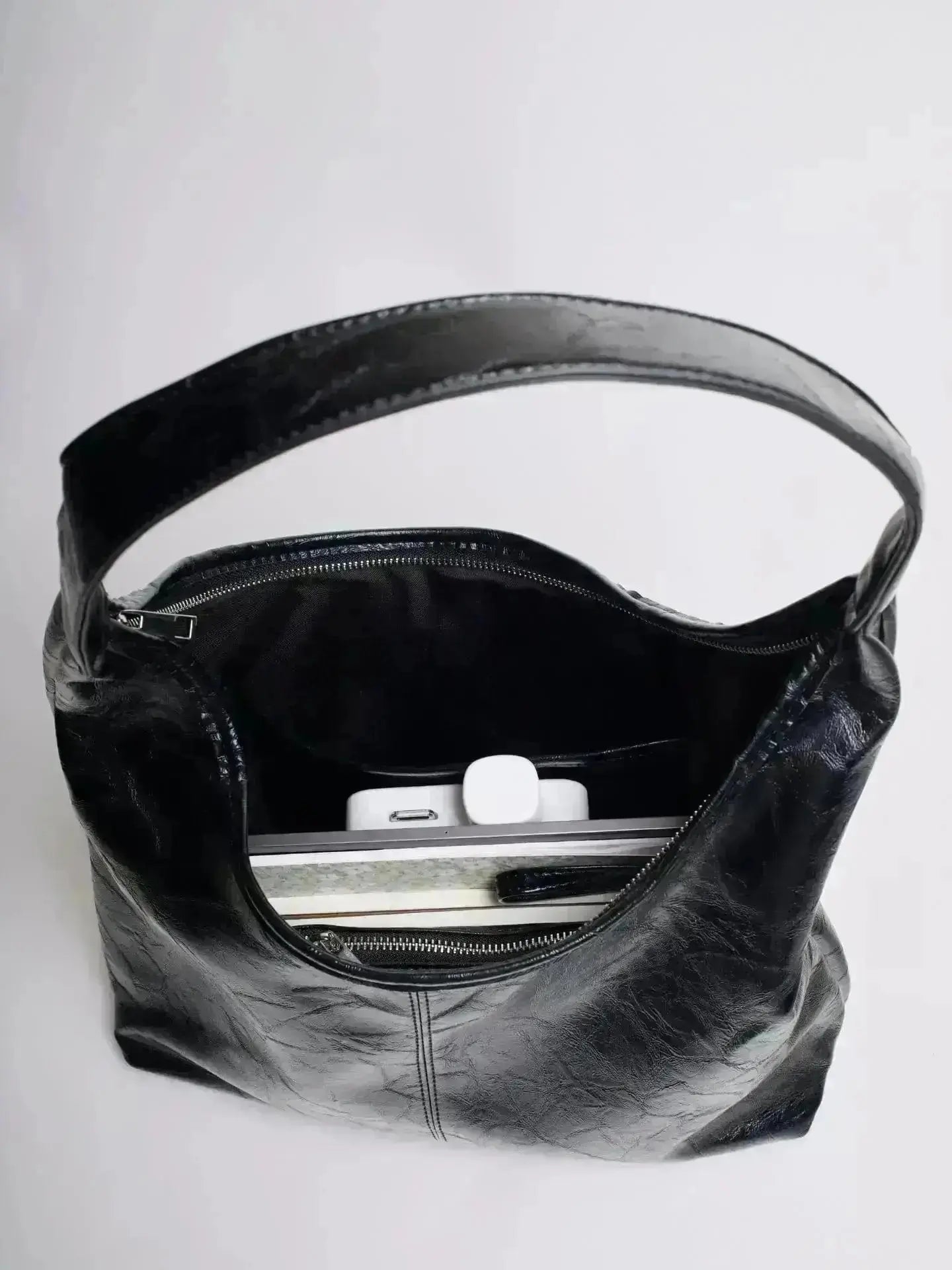 Distressed Leather Hobo Tote with Mini Pouch