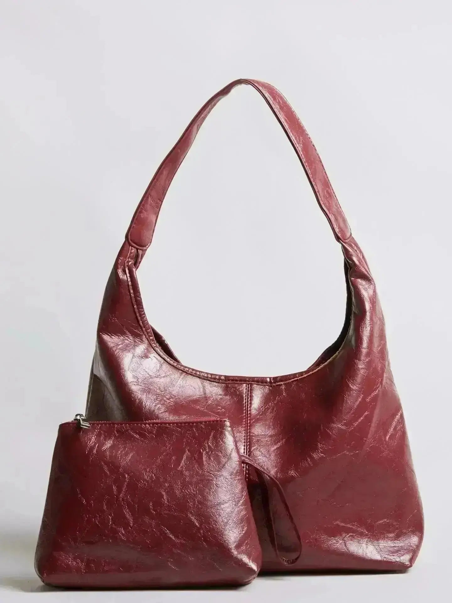 Distressed Leather Hobo Tote with Mini Pouch