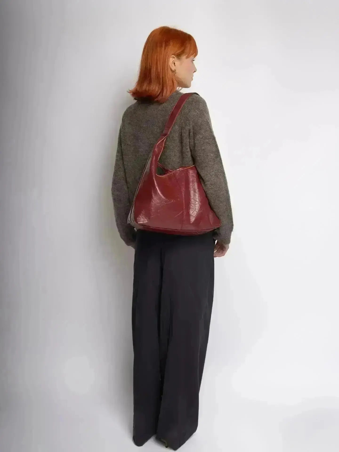 Distressed Leather Hobo Tote with Mini Pouch