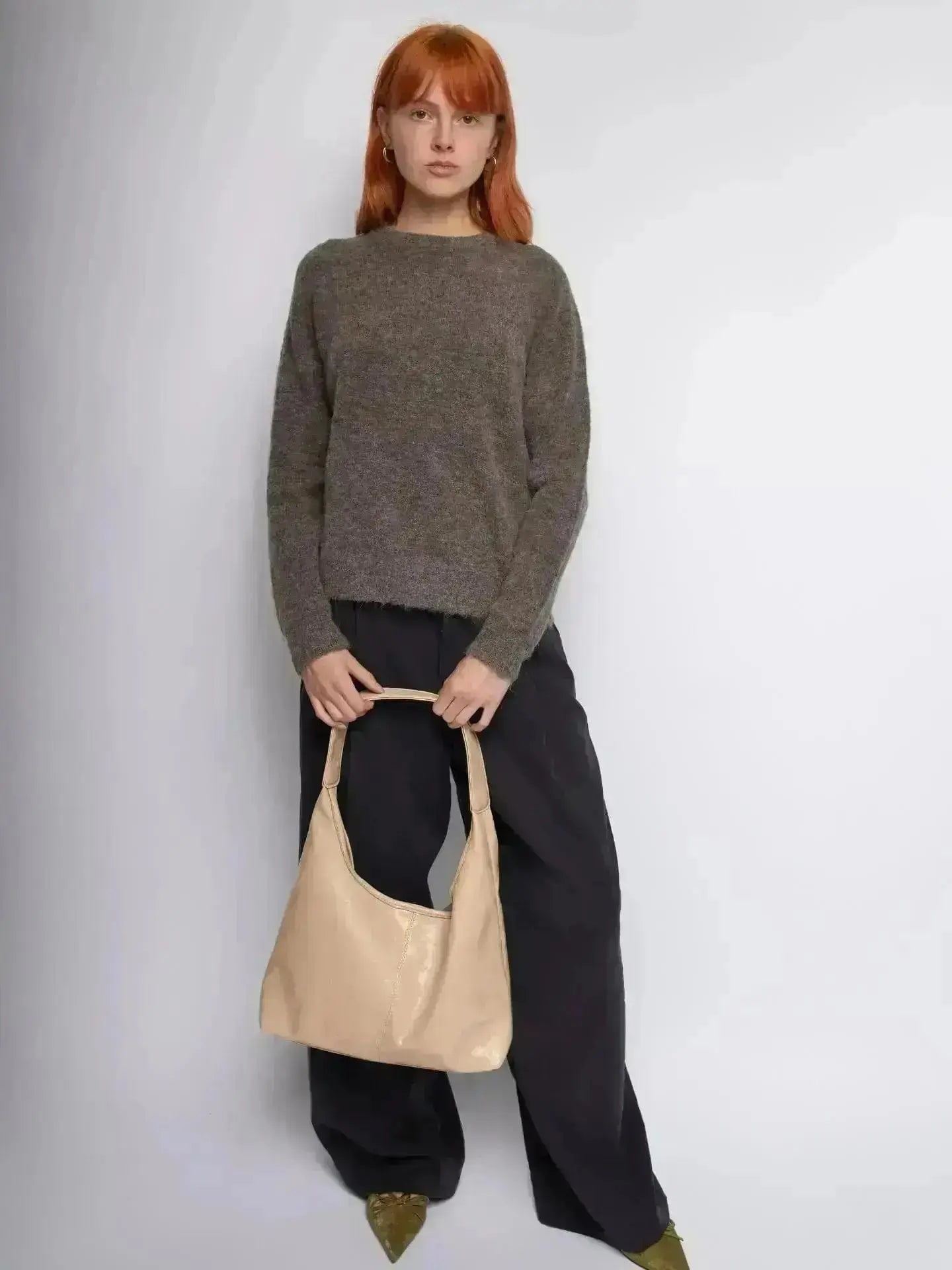 Distressed Leather Hobo Tote with Mini Pouch