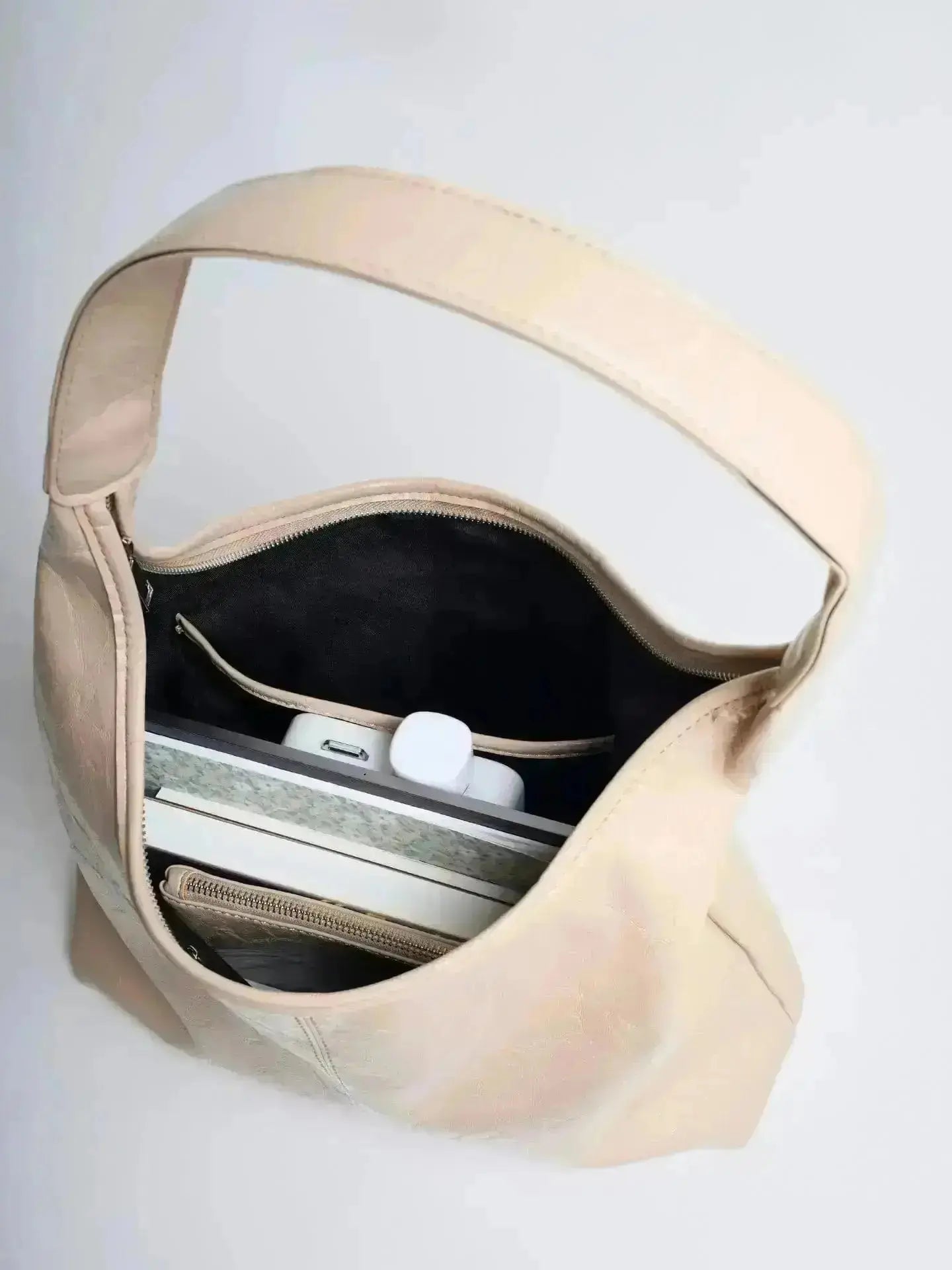 Distressed Leather Hobo Tote with Mini Pouch