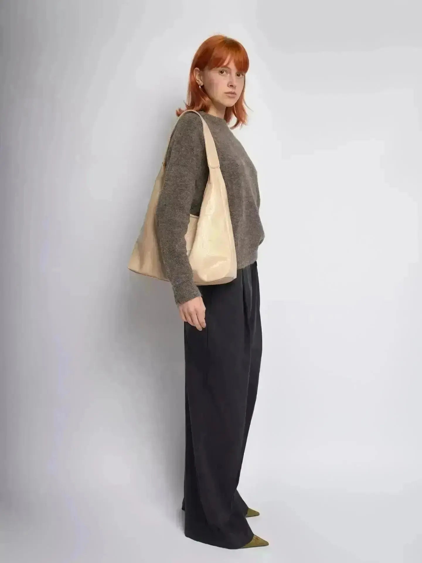 Distressed Leather Hobo Tote with Mini Pouch