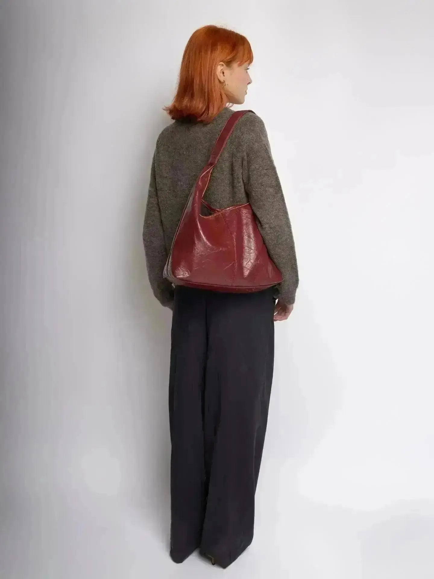 Distressed Leather Hobo Tote with Mini Pouch