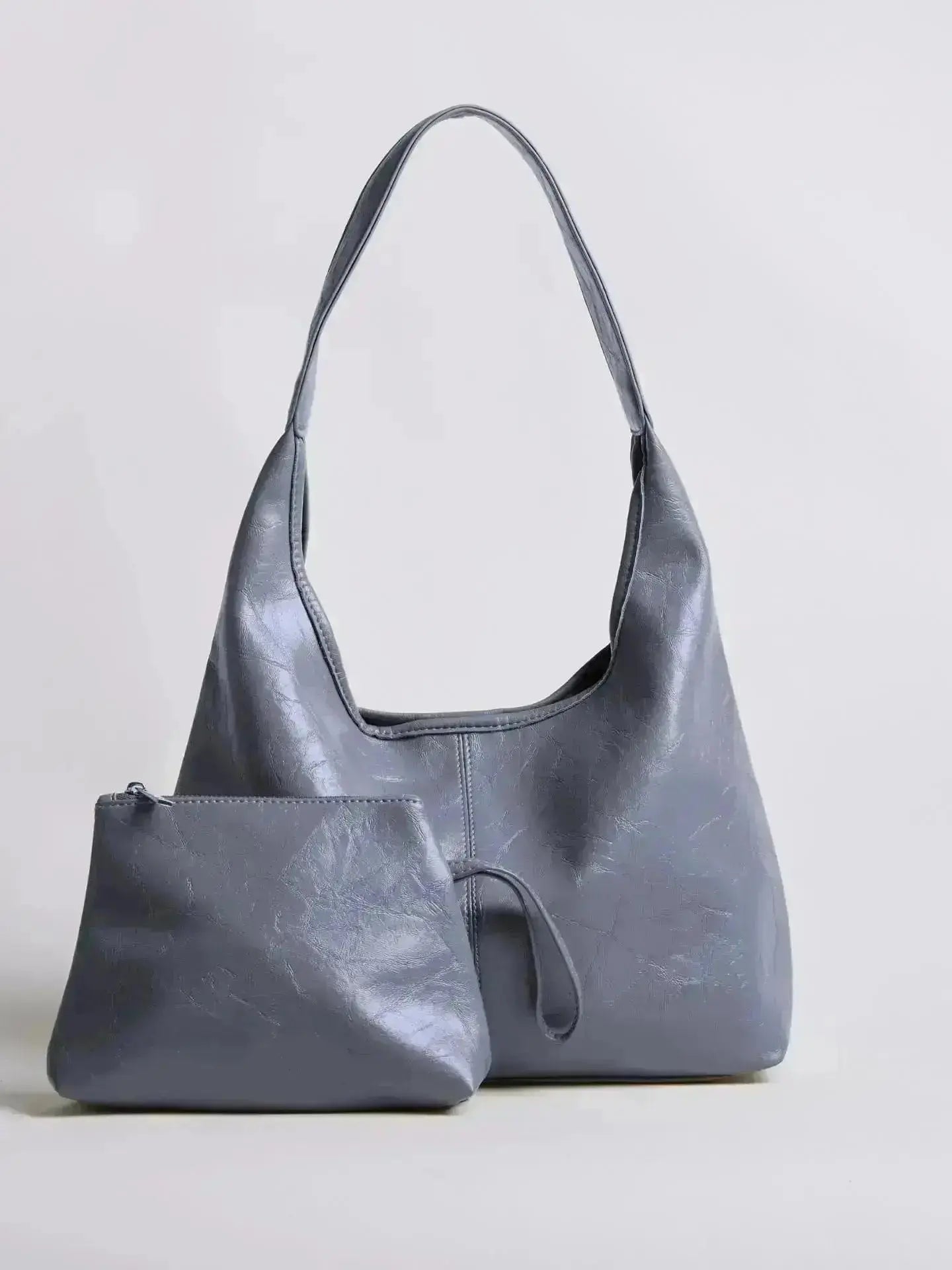 Distressed Leather Hobo Tote with Mini Pouch