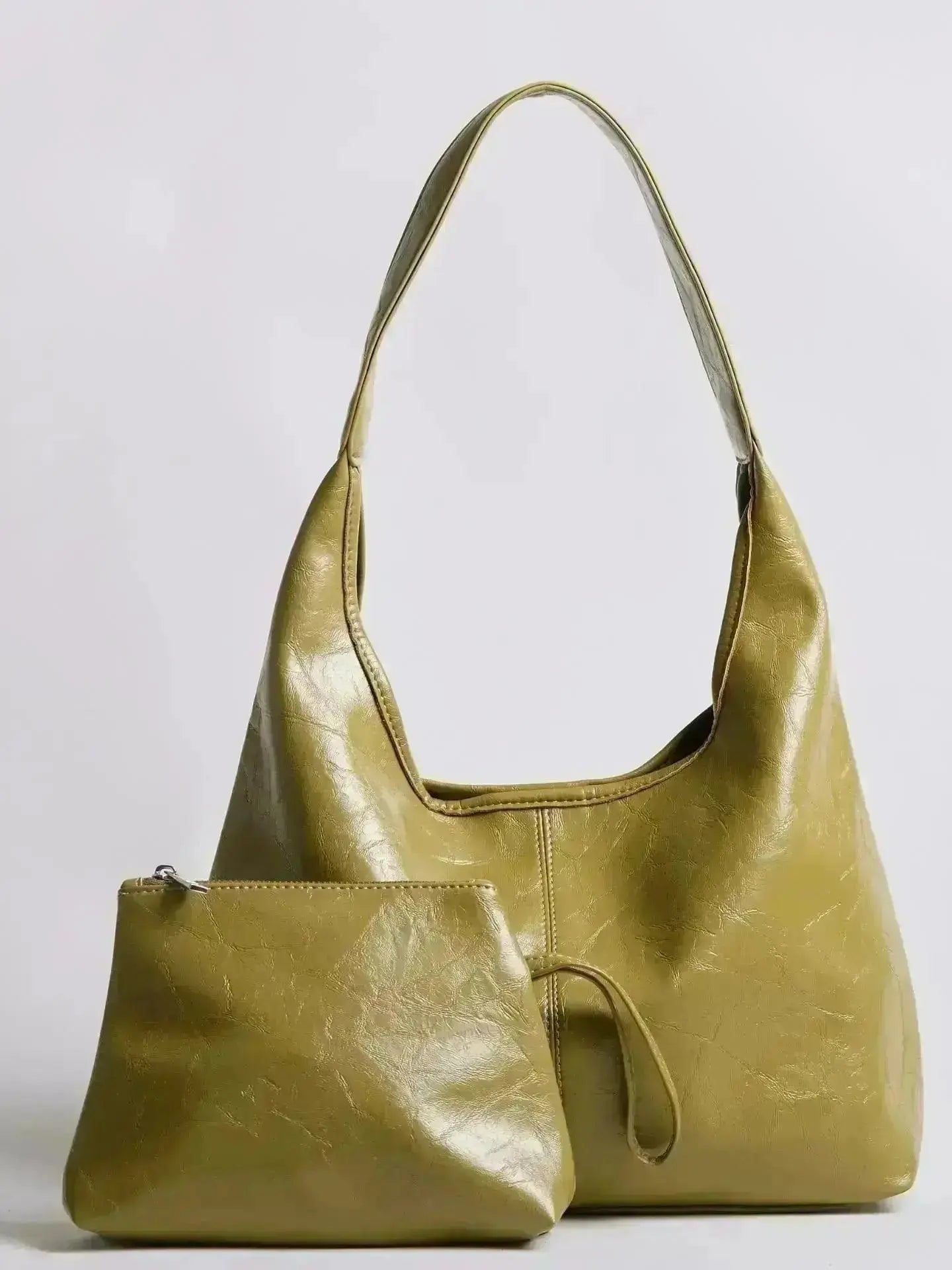 Distressed Leather Hobo Tote with Mini Pouch