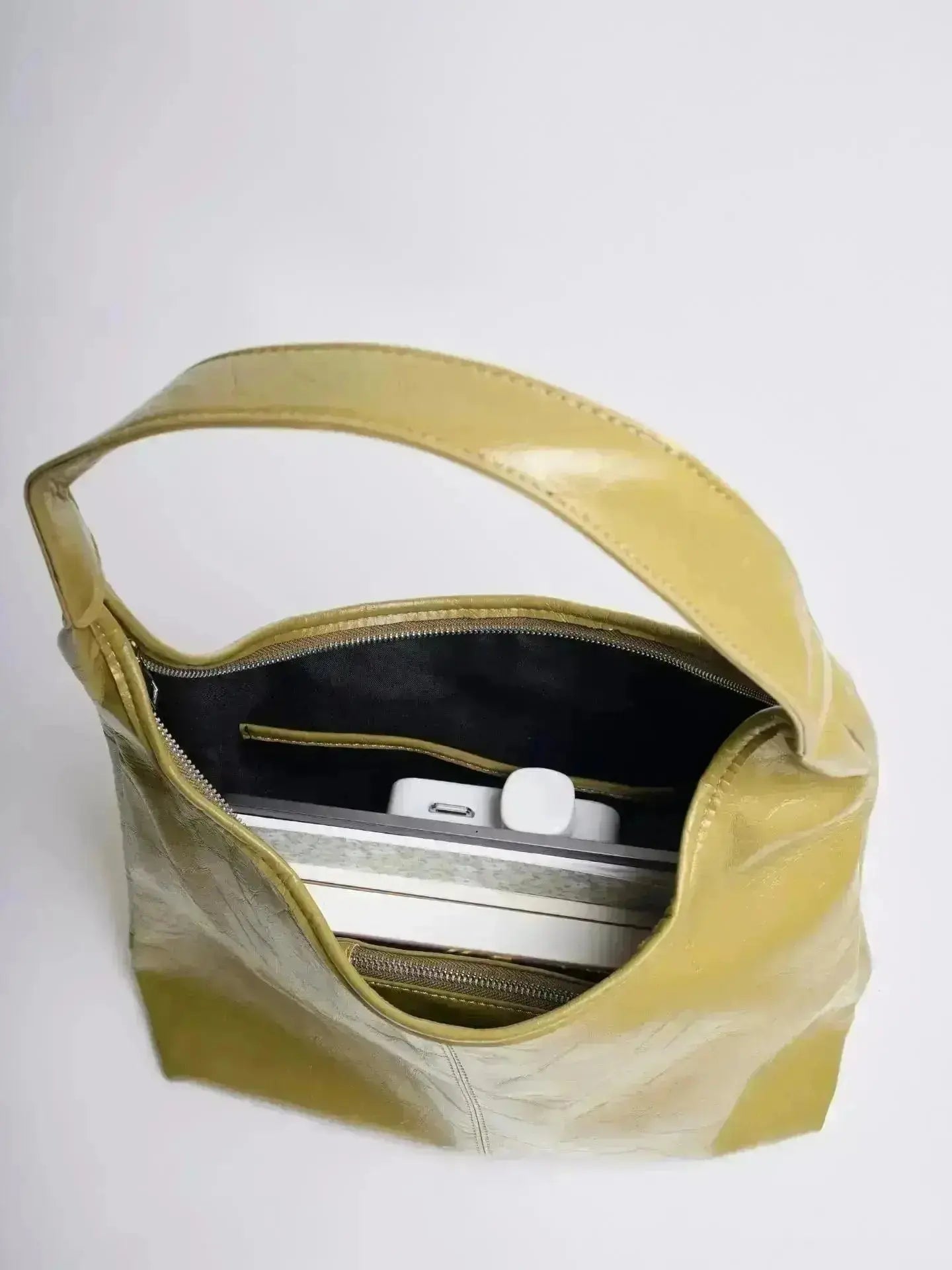 Distressed Leather Hobo Tote with Mini Pouch