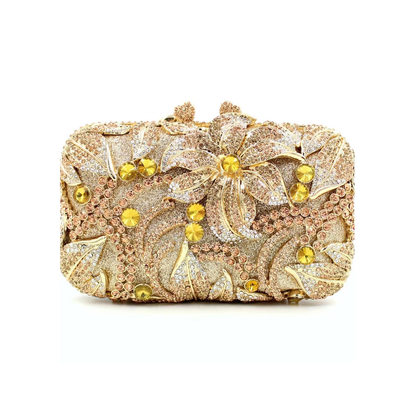 Gold Rhinestone Bridal Clutch with Florals
