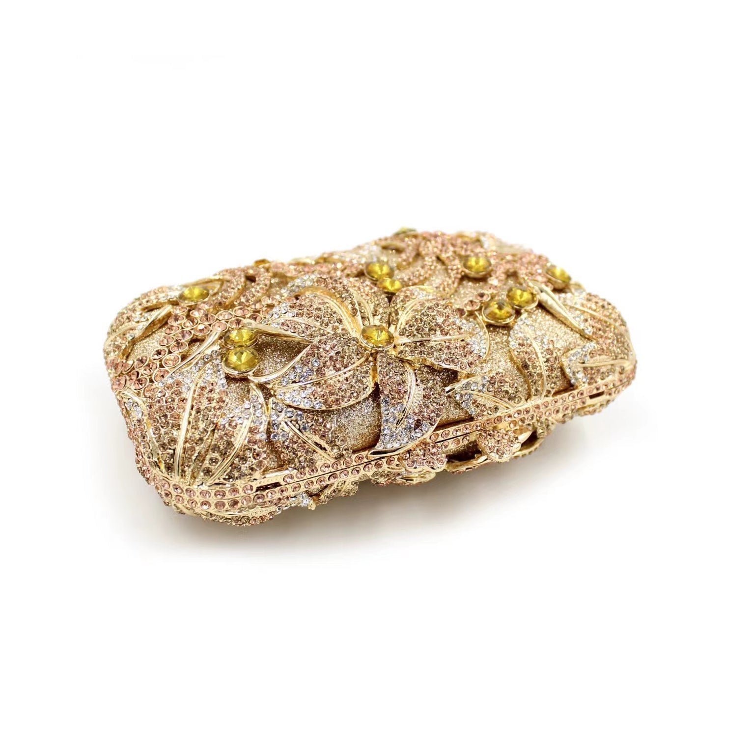 Gold Rhinestone Bridal Clutch with Florals
