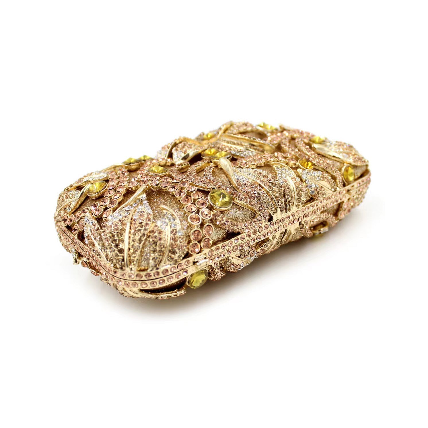 Gold Rhinestone Bridal Clutch with Florals