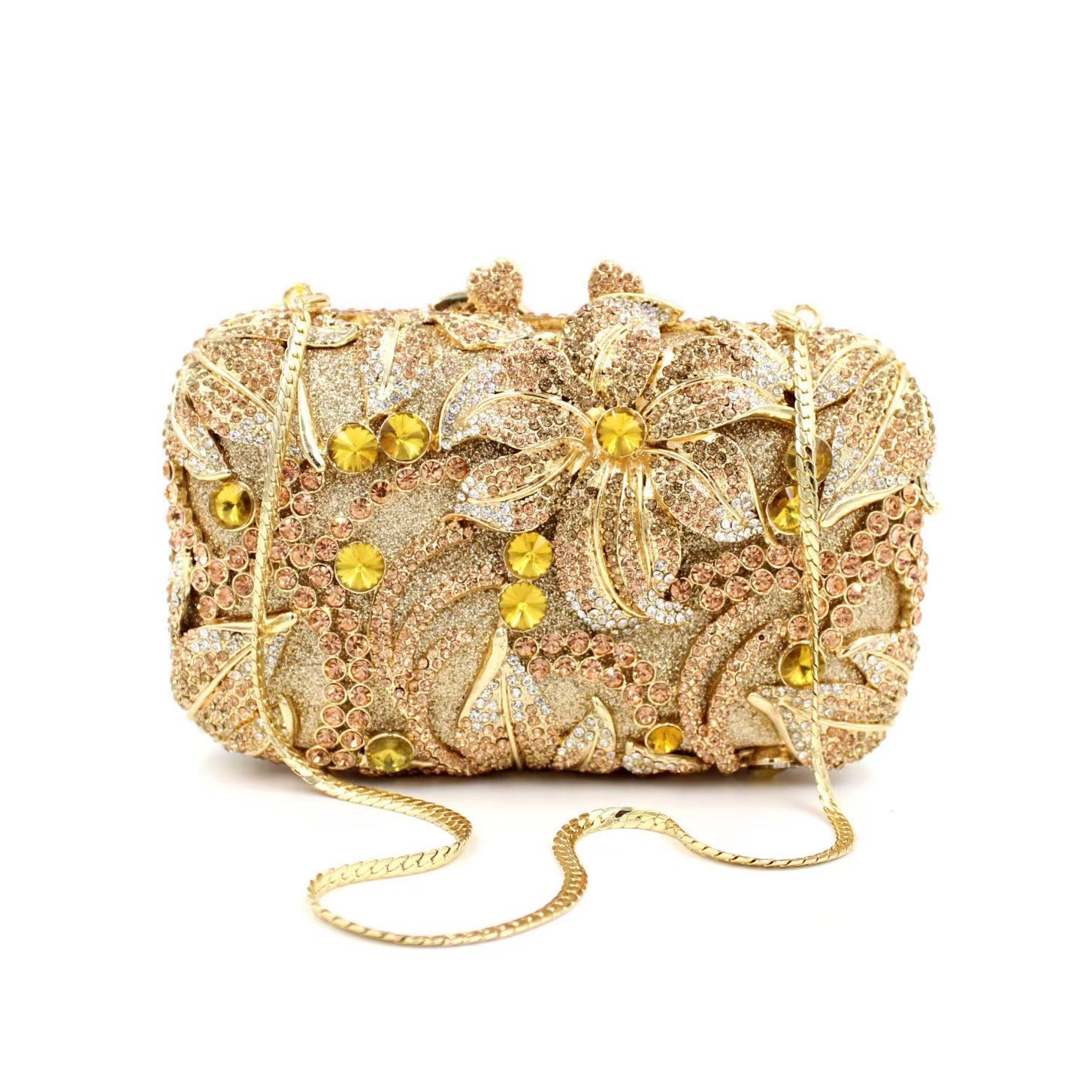 Gold Rhinestone Bridal Clutch with Florals