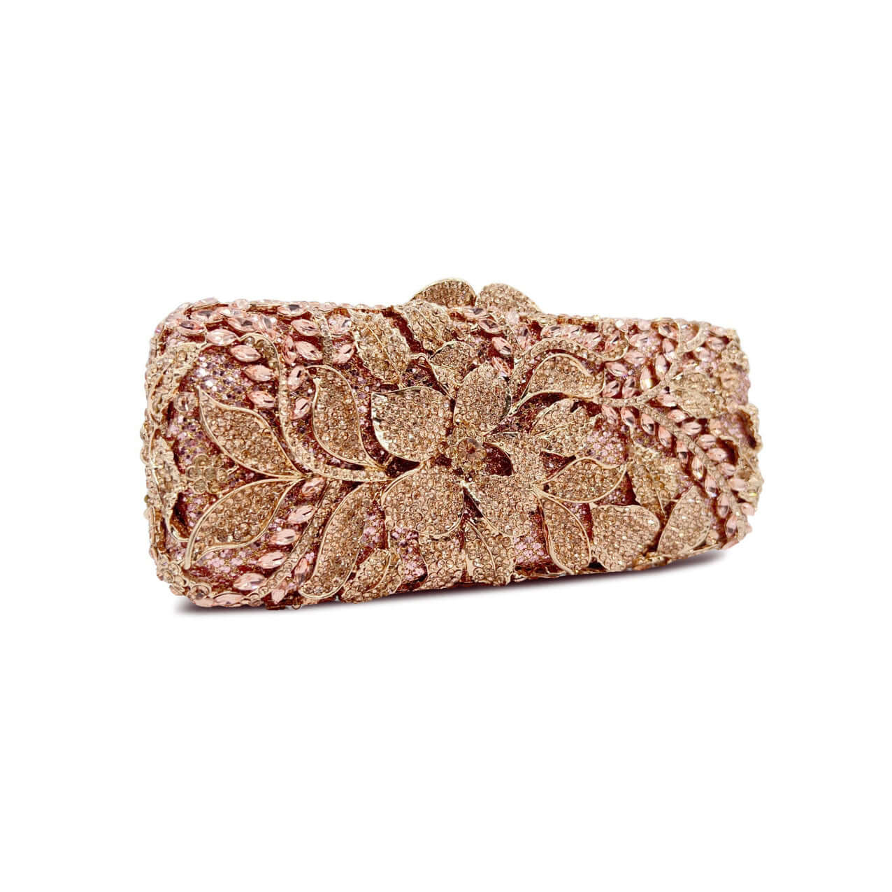 Gold Rhinestone Clutch with Floral Accents