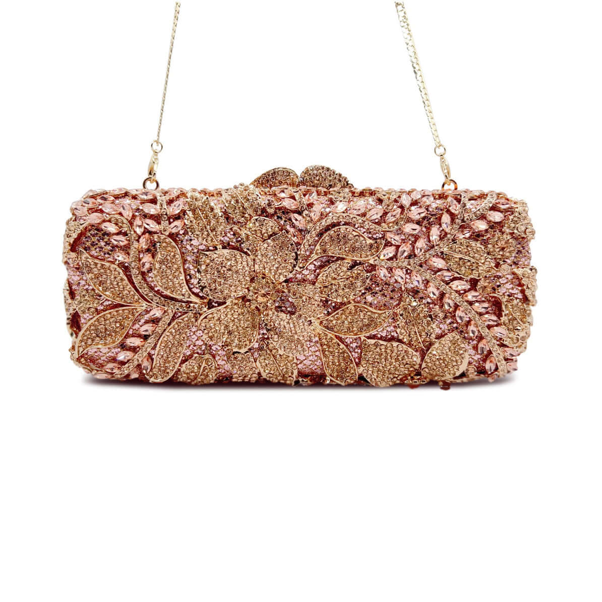 Gold Rhinestone Clutch with Floral Accents