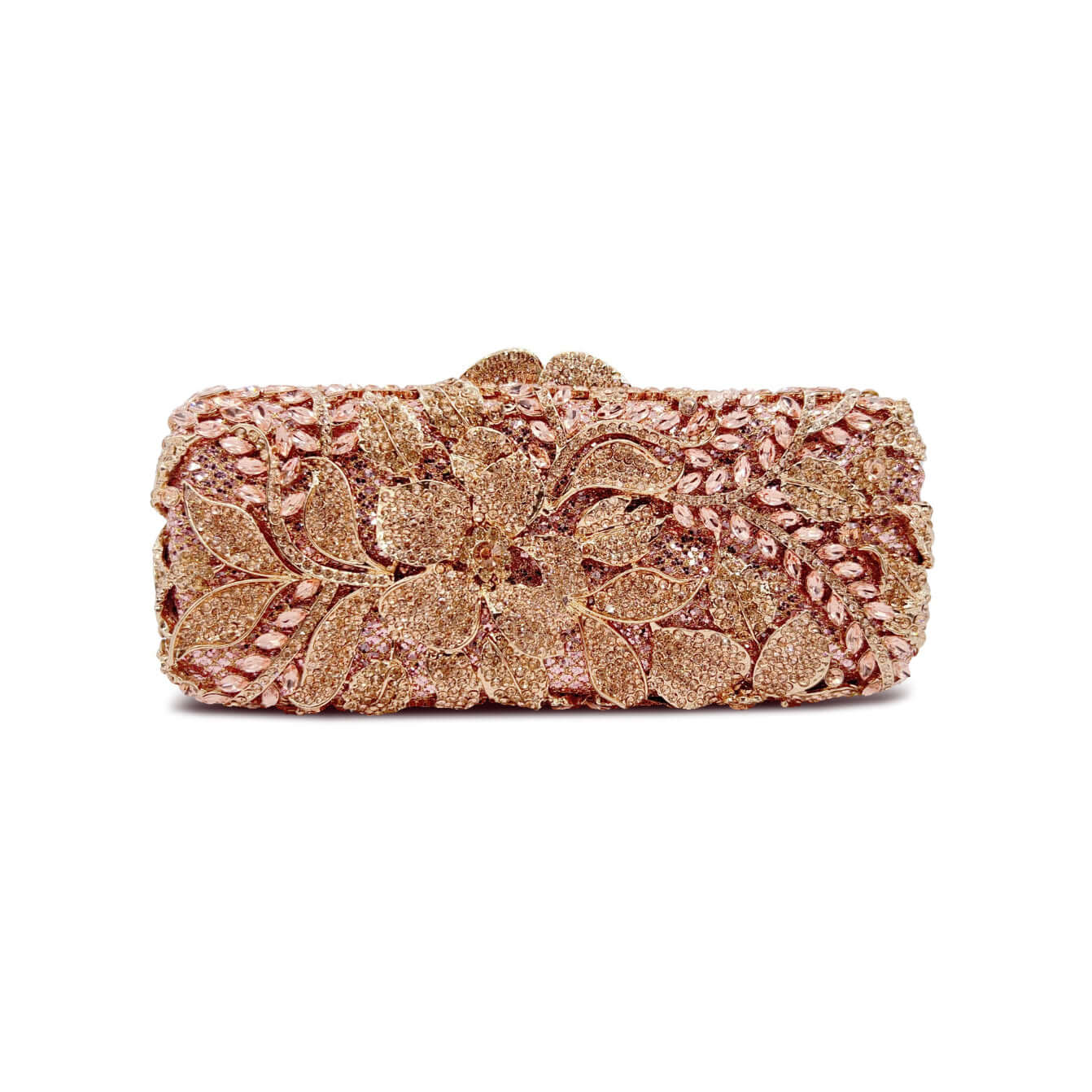 Gold Rhinestone Clutch with Floral Accents