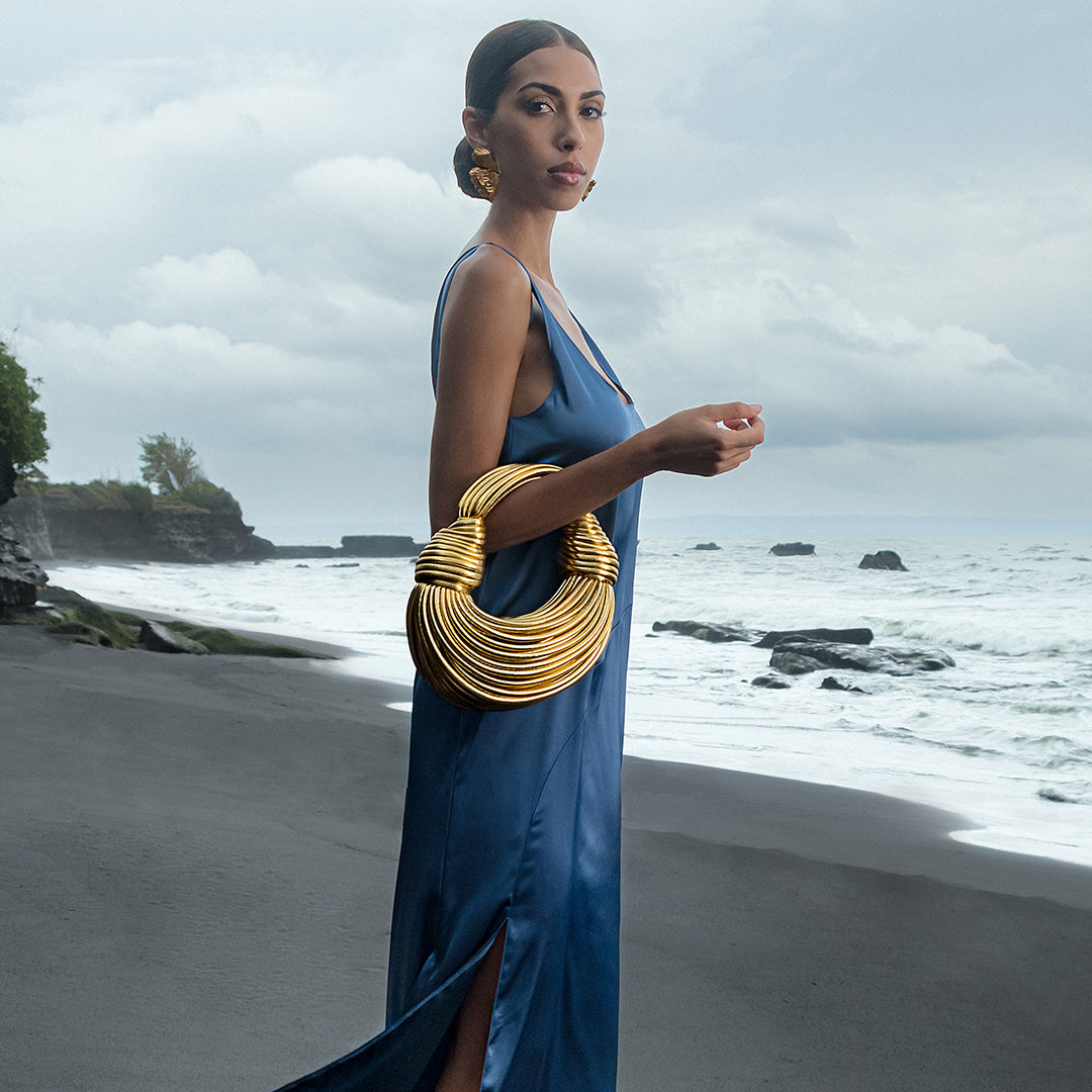 Gold Vegan Leather Bag with Knotted Handle