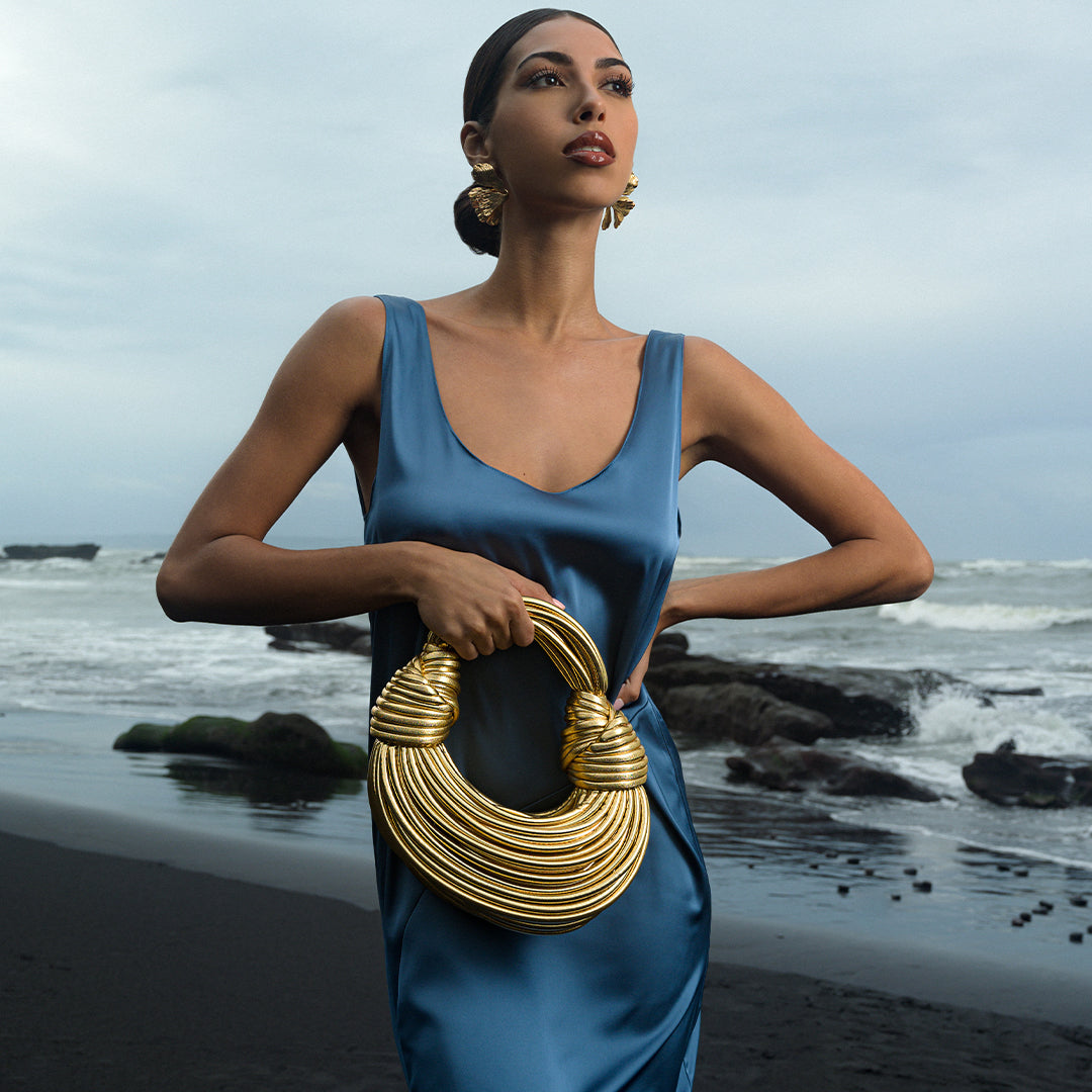 Gold Vegan Leather Bag with Knotted Handle