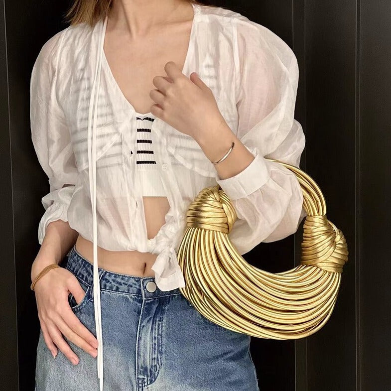 Gold Vegan Leather Bag with Knotted Handle