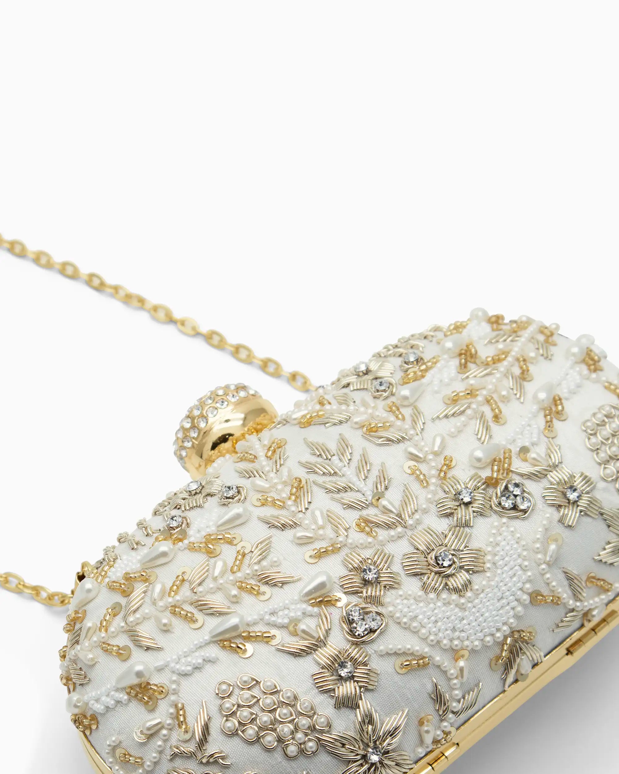 Ivory Pearl Bridal Clutch with Floral Beading