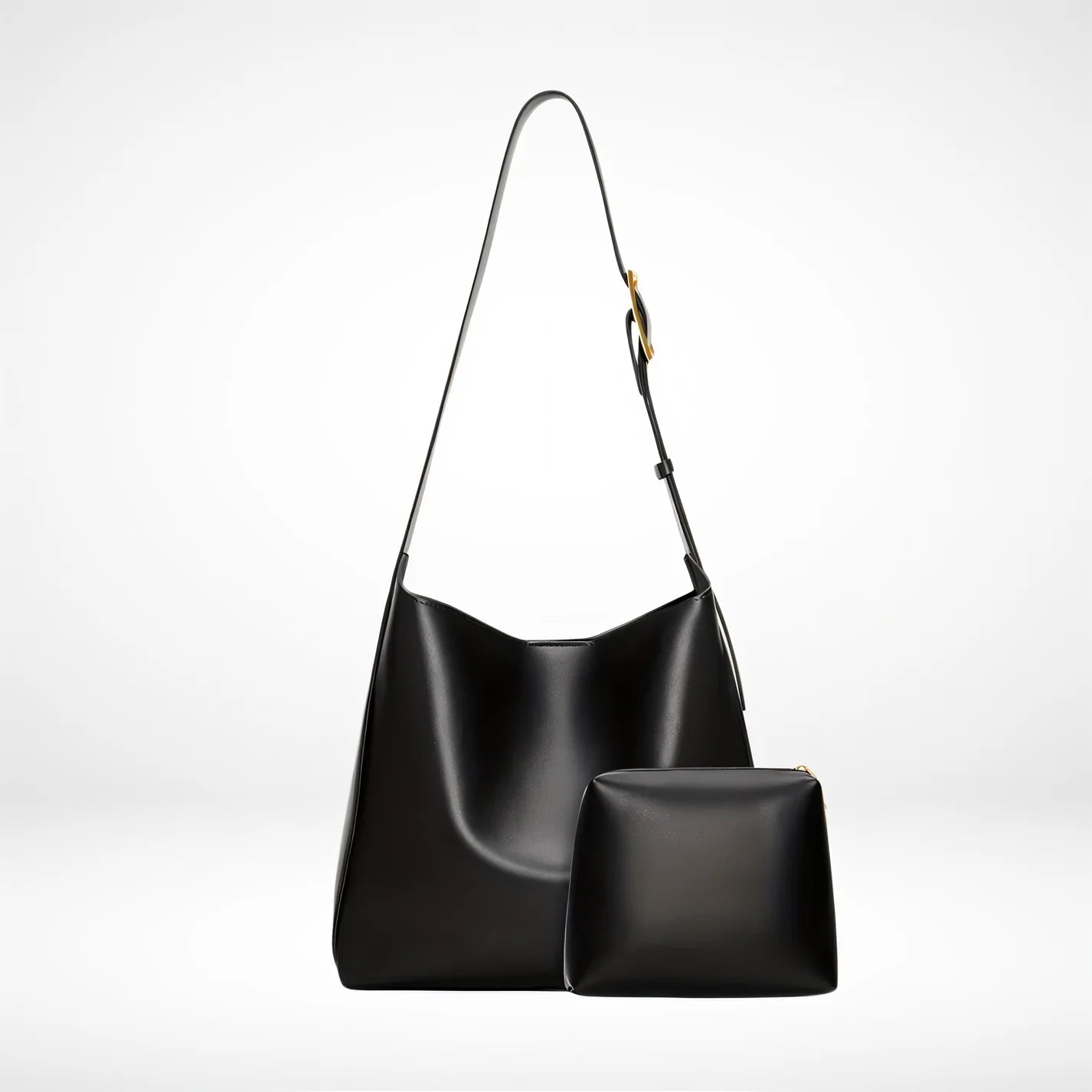 Leather Shoulder Bag with Matching Mini Pouch