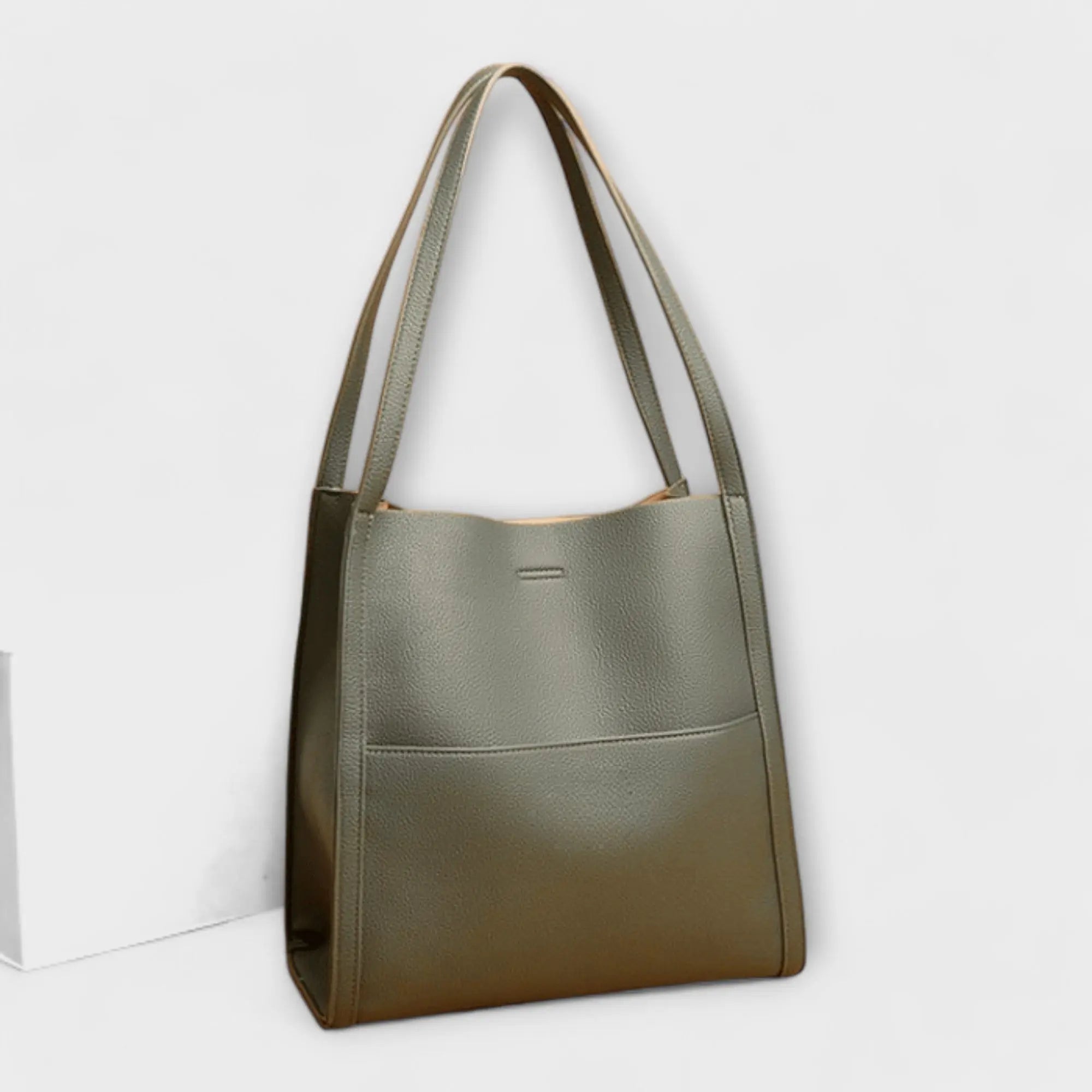 Leather Shoulder Tote with Front Slip Pocket