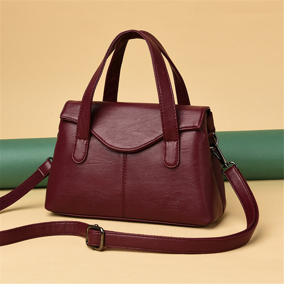 PU Leather Satchel with Top Handles and Strap