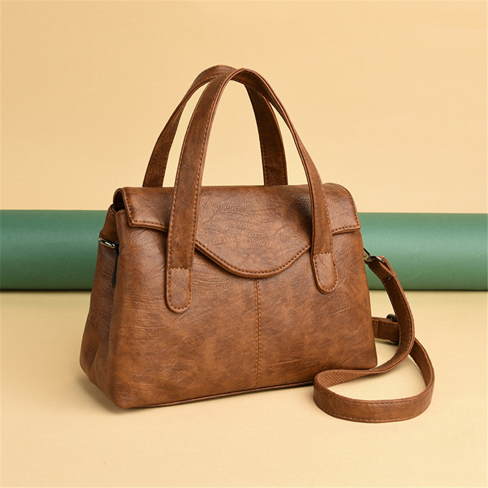 PU Leather Satchel with Top Handles and Strap