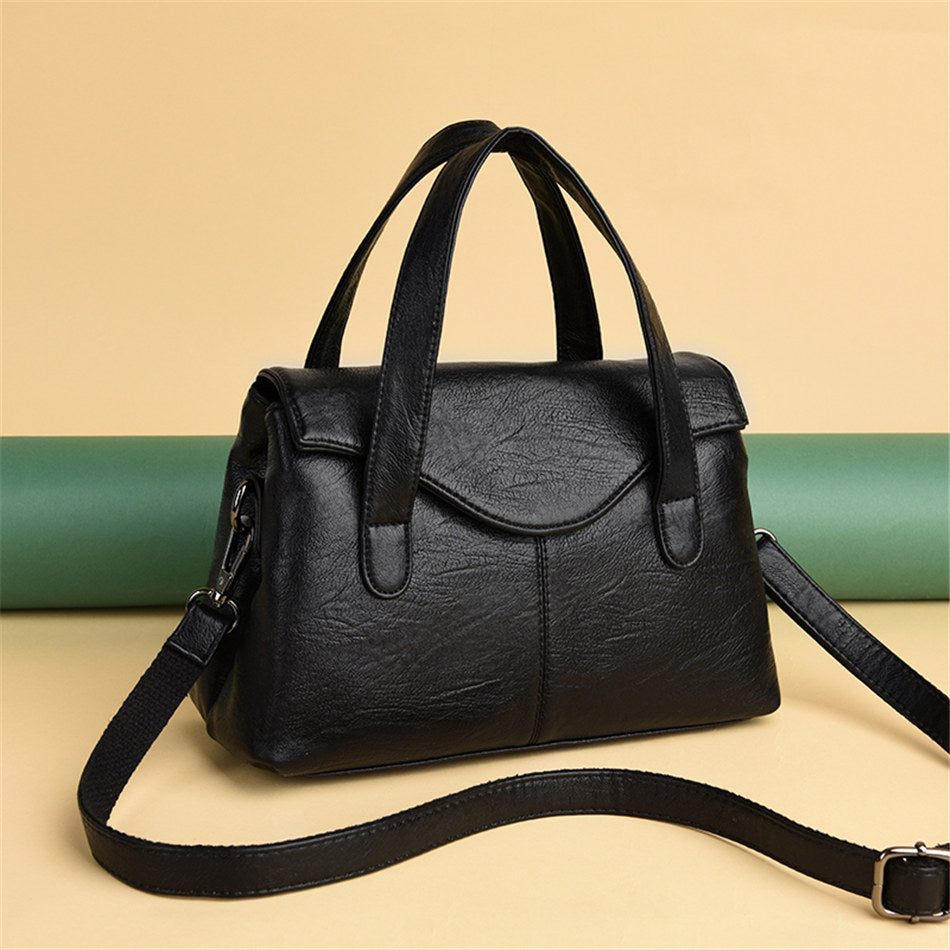 PU Leather Satchel with Top Handles and Strap