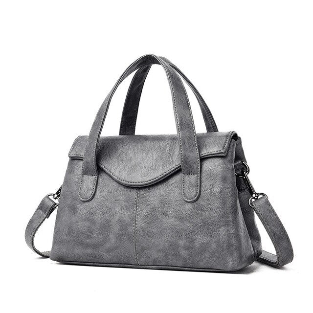 PU Leather Satchel with Top Handles and Strap