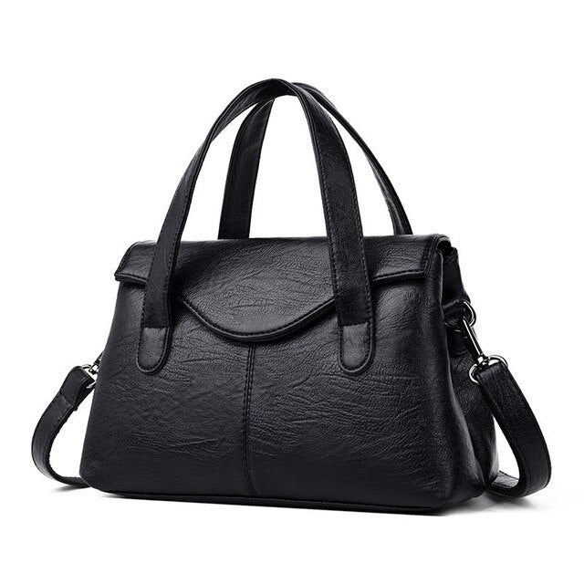 PU Leather Satchel with Top Handles and Strap